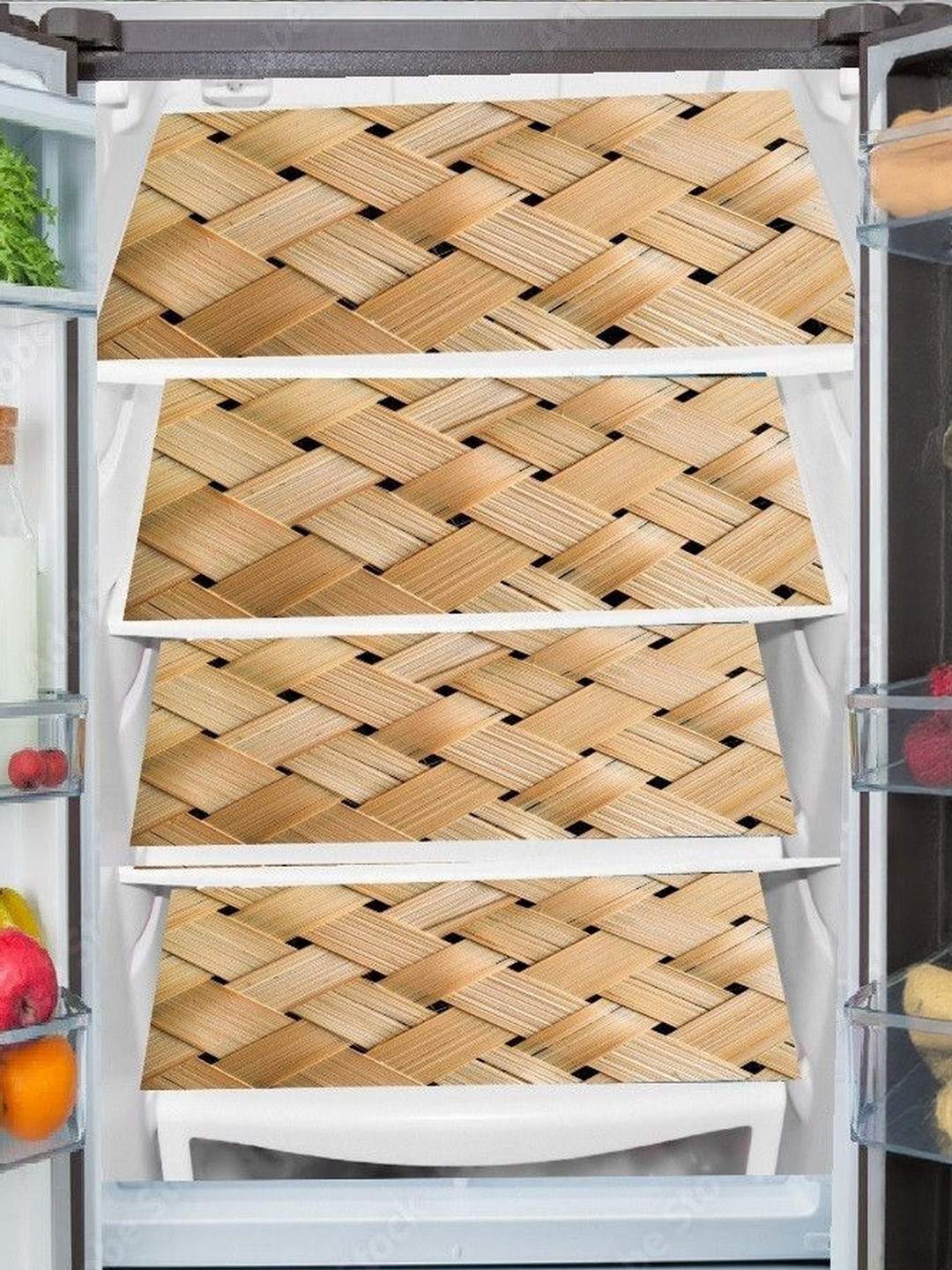 Cread Craft Plastic Brown Pack Of 4 Basket Weave Patterned PVC Fridge Mats