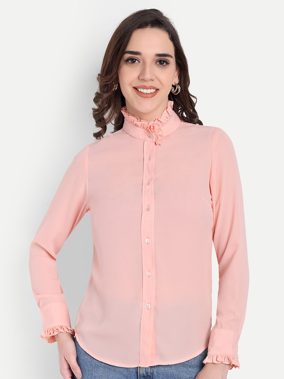 FairLeaf Band Collar Semi Sheer Cotton Regular Fit Shirt