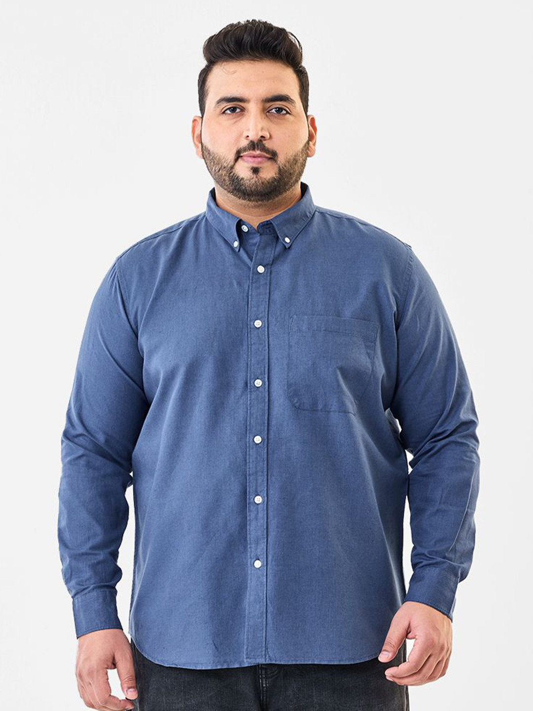Snitch Plus Size Button-Down Collar Cotton Linen Casual Shirt