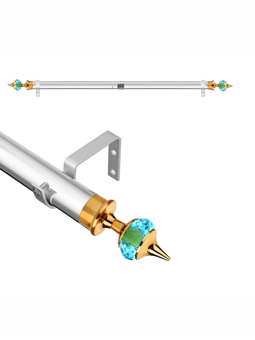 GLOXY White & Yellow Extendable Curtain Rods With Brackets