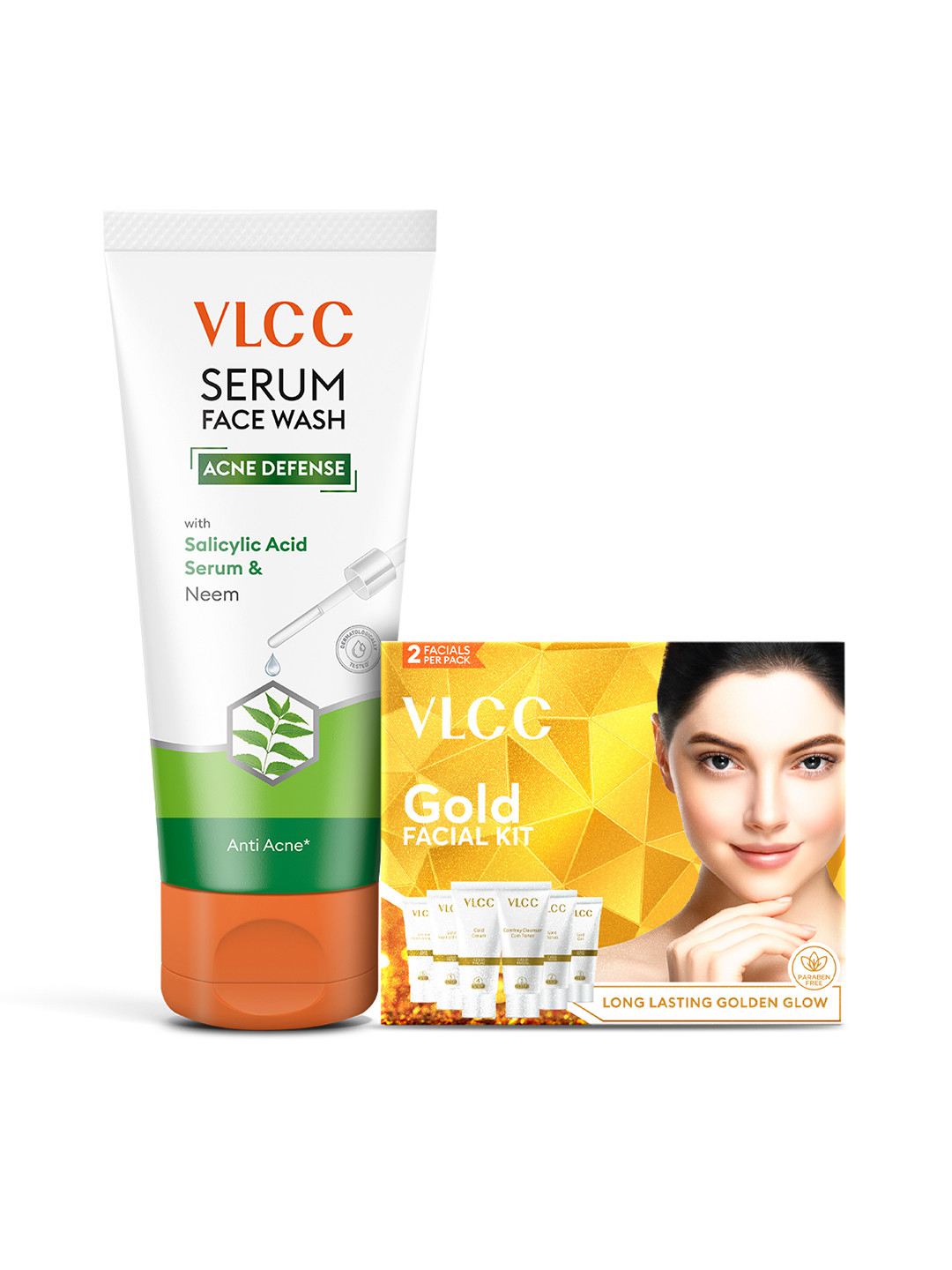 VLCC Parlour Glow Gold Facial Kit 60g & Acne Defense Serum Face Wash 100ml