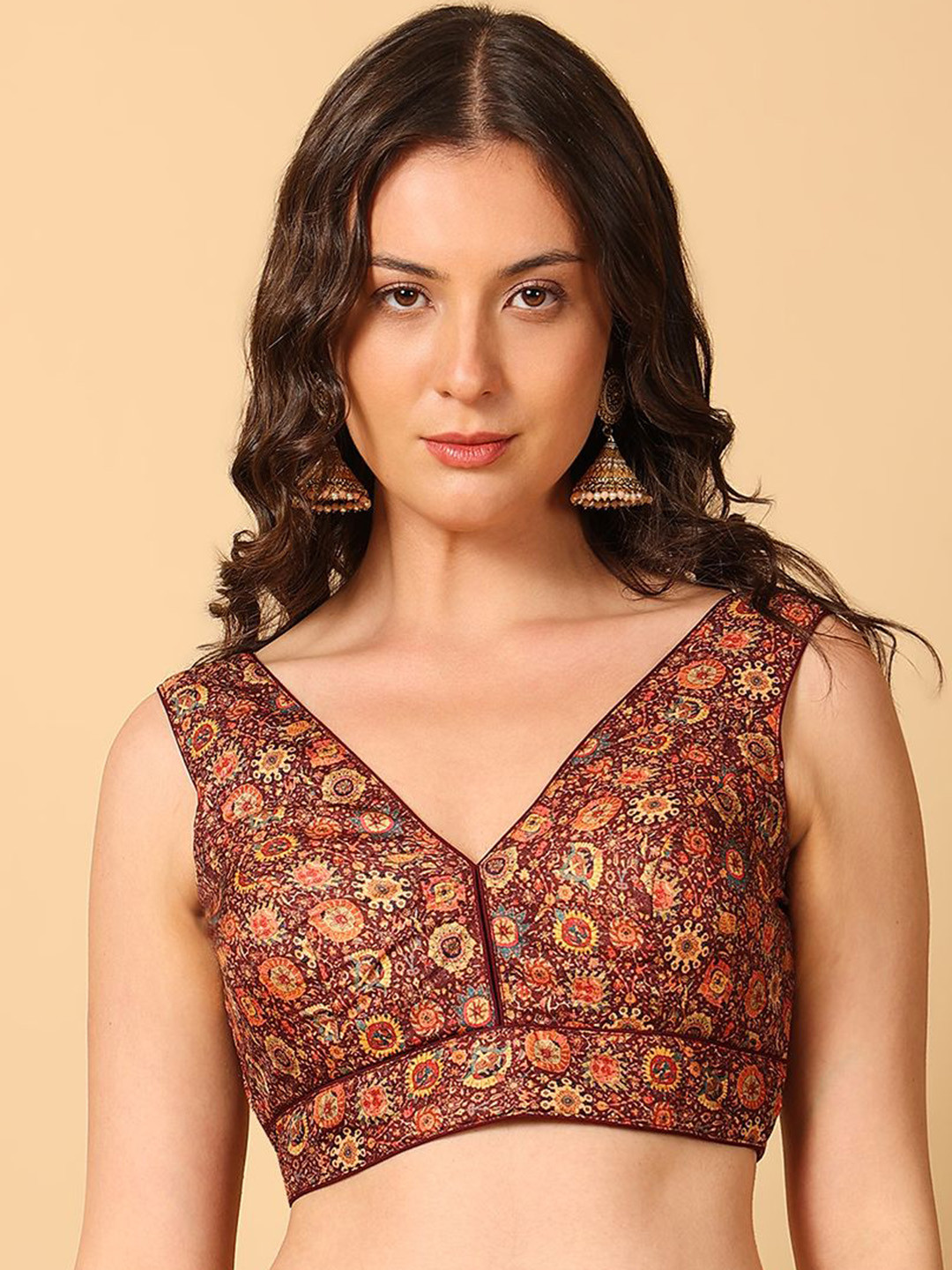 Niraha Printed V-Neck Sleeveless Saree Blouse
