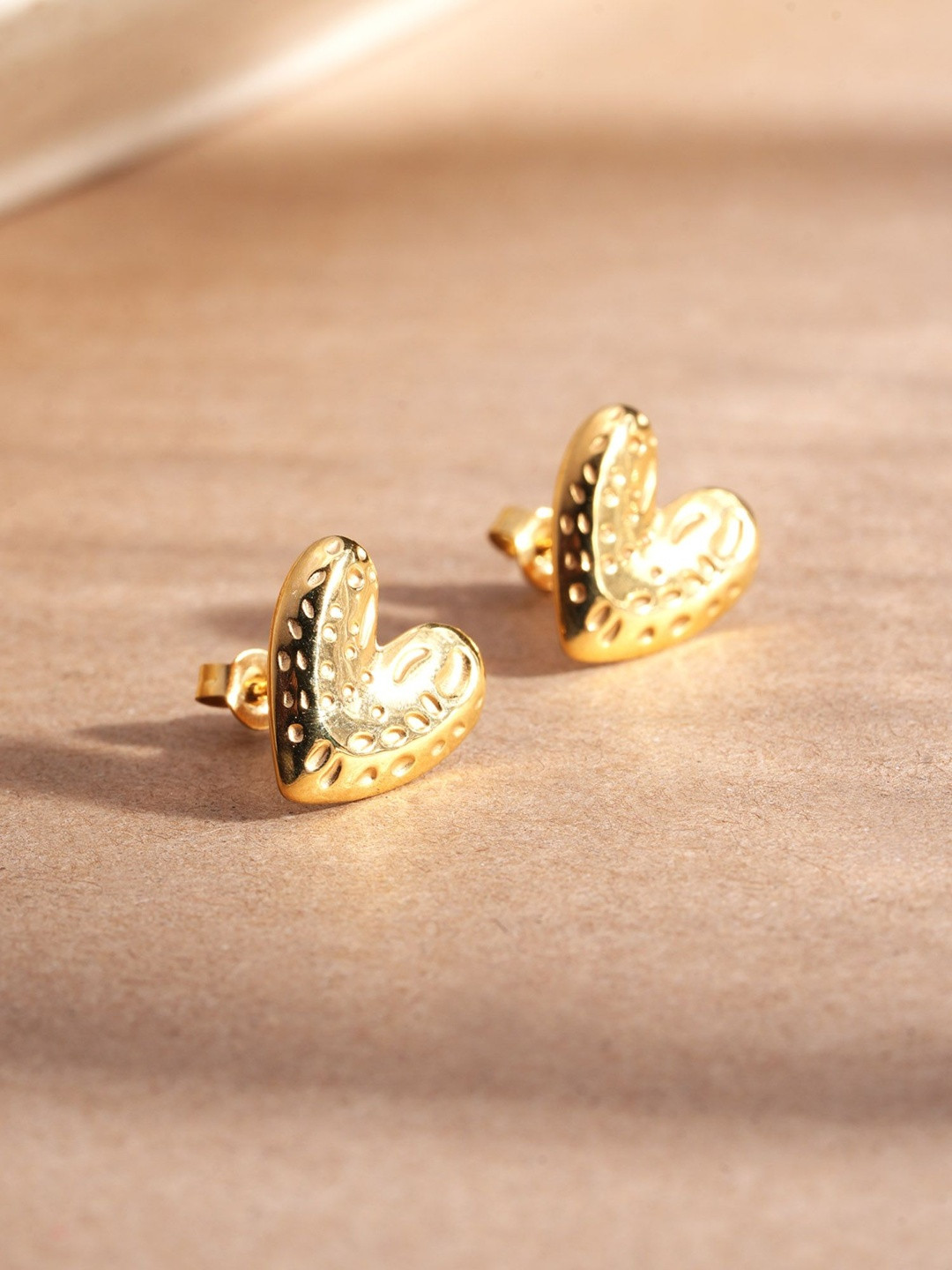 PALMONAS Gold-Plated Stainless Steel Heart Shaped Waterproof & AntiTarnish LoveDot Studs