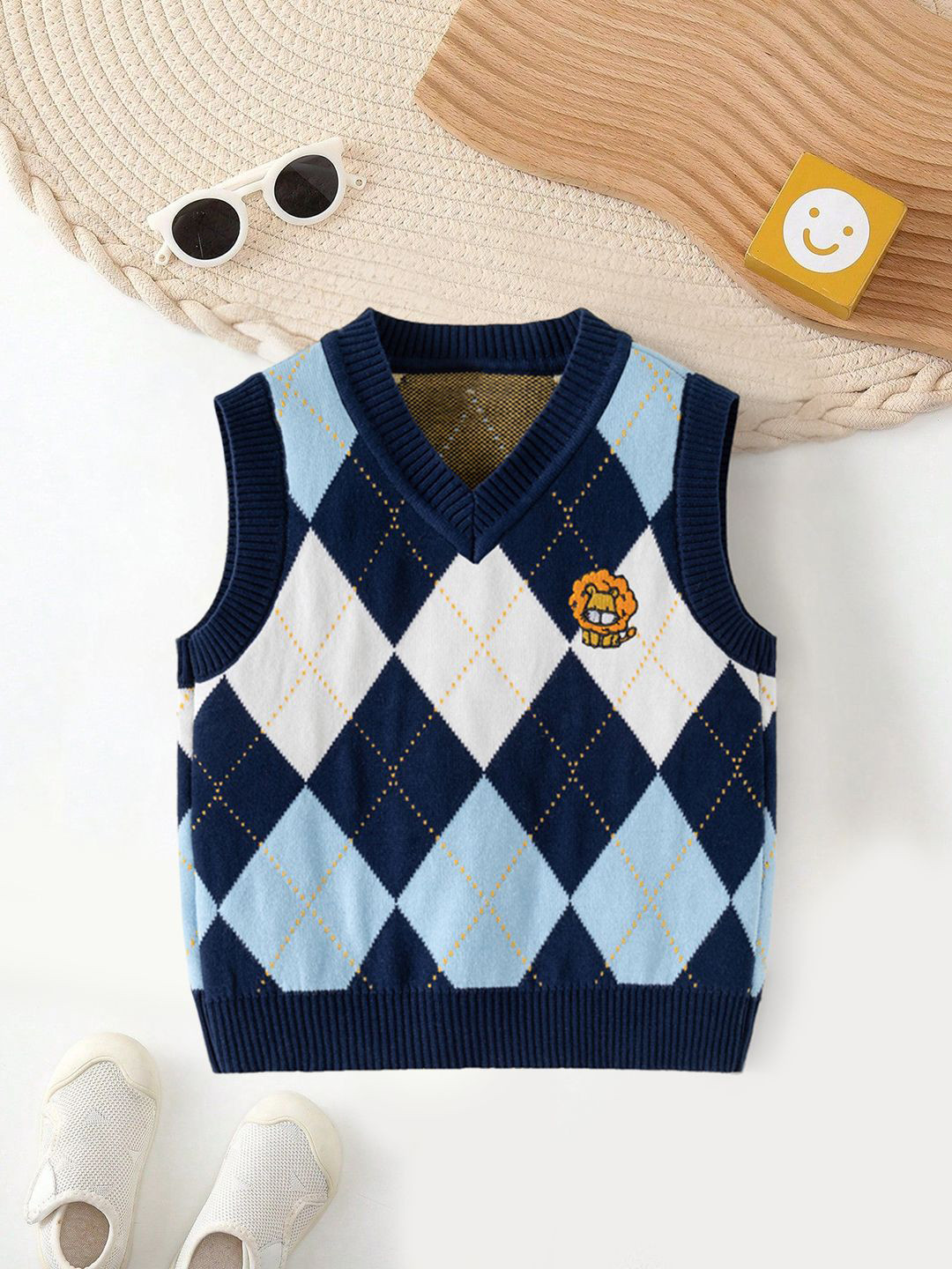 YK Boys Argyle Self-Design Sweater Vest