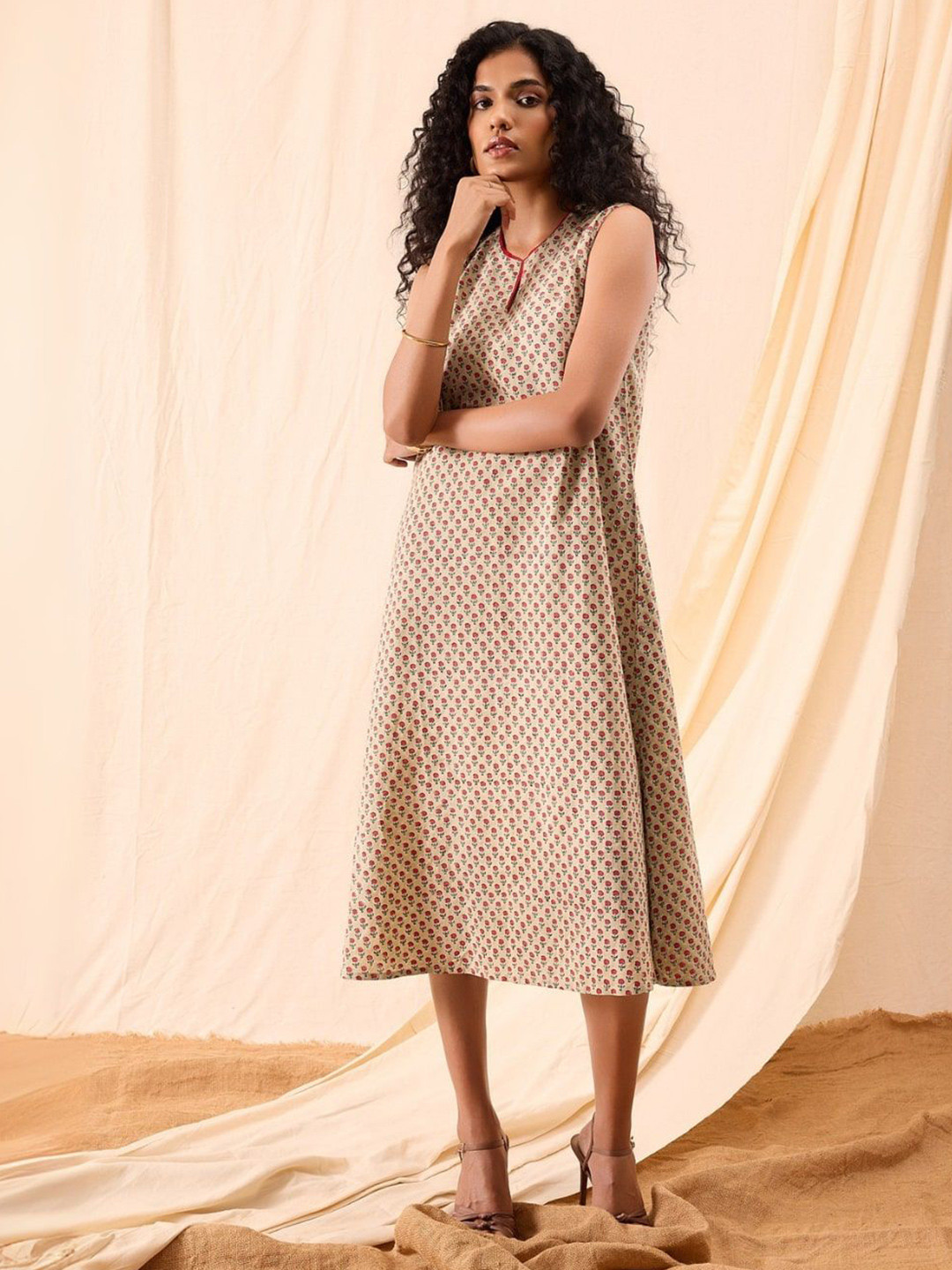 Nilam India Print Organic Cotton Organic Cotton Midi Dress