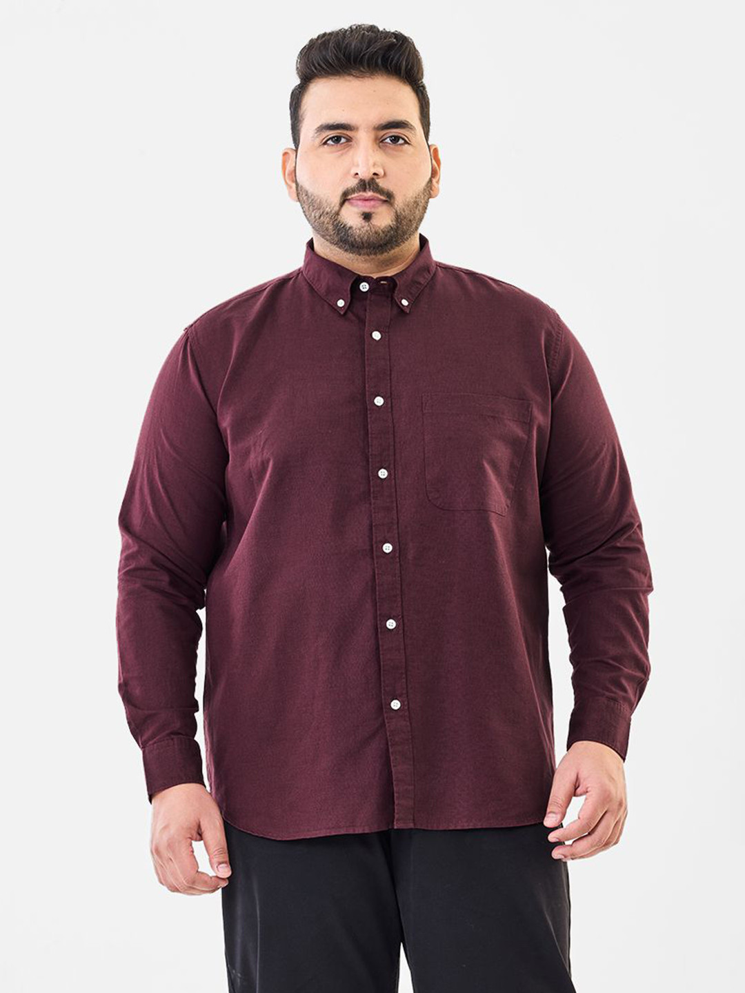 Snitch Plus Size Button-Down Collar Cotton Linen Casual Shirt
