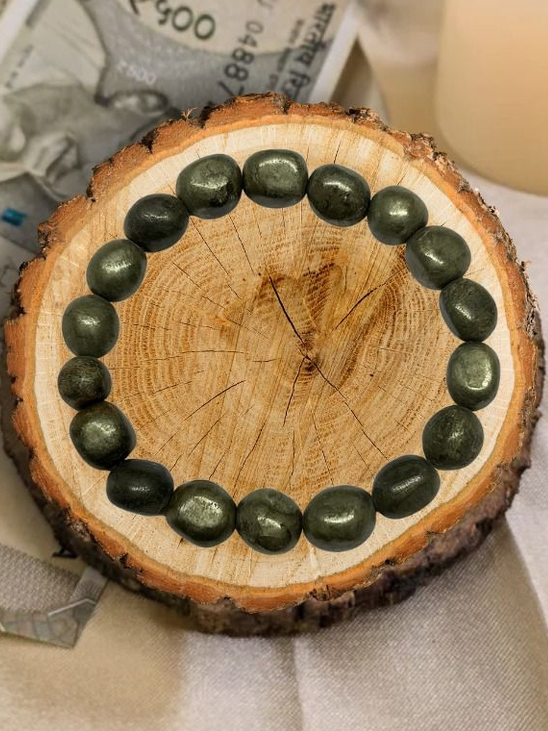 ARE Crystals Beaded Raw Pyrite Tumbled Elasticated Bracelet