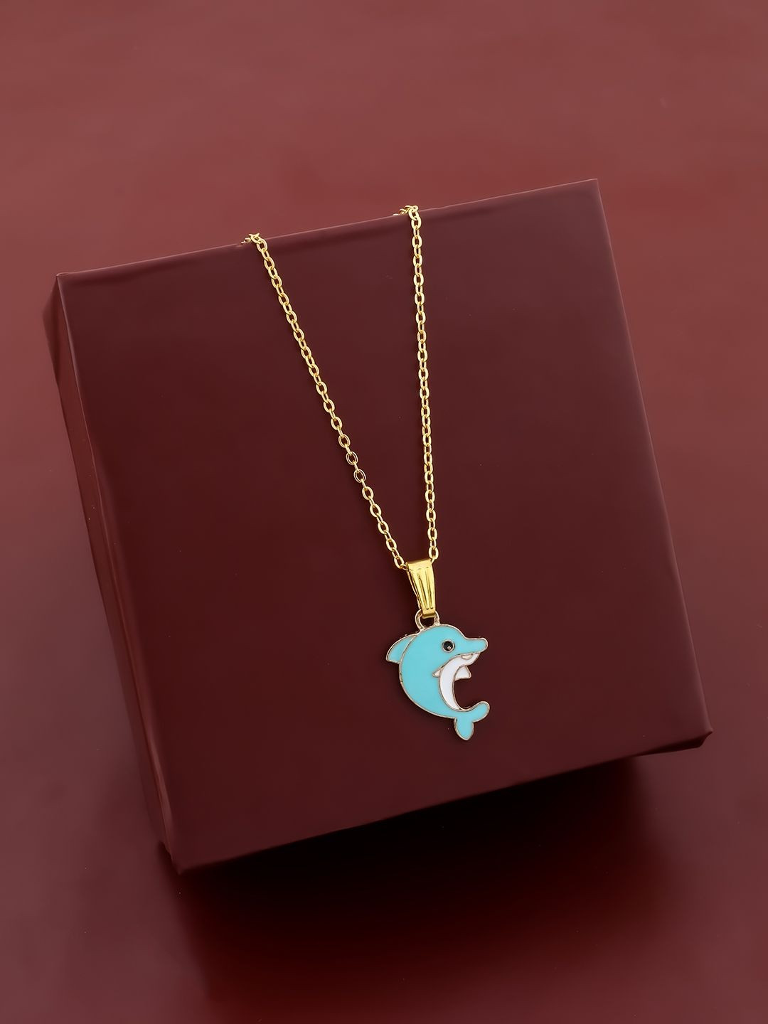 SZN Women Blue & Gold-Plated Dolphin Charm Enameled Stainless Steel Chain