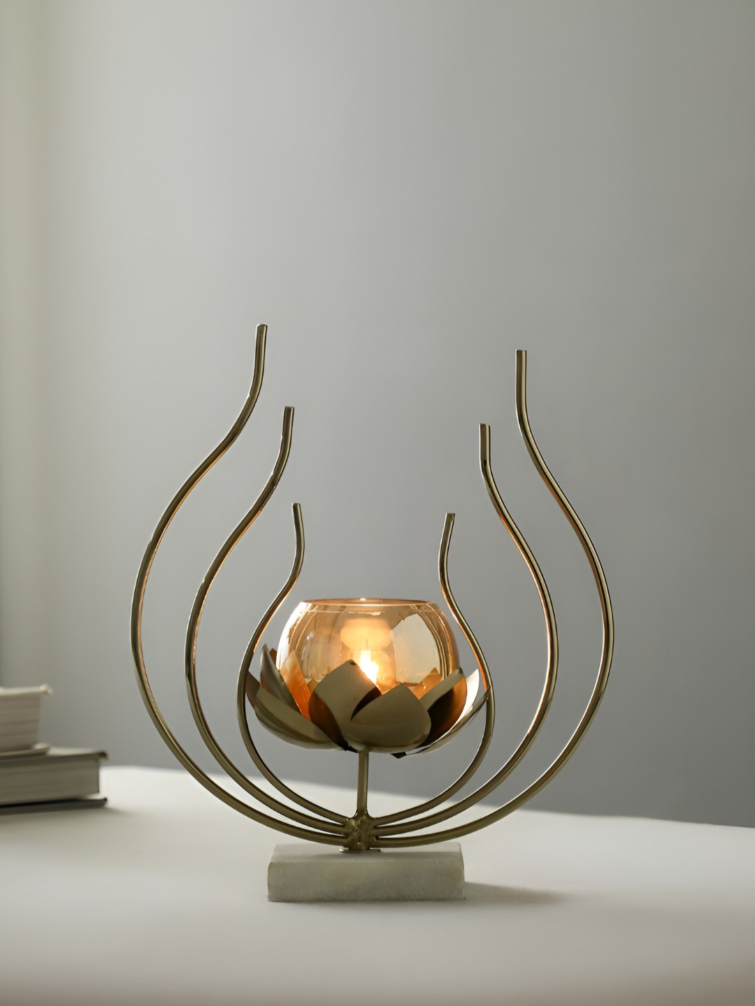Maison Modern Gold-Toned Lotus Ember Diwali Candle Holder