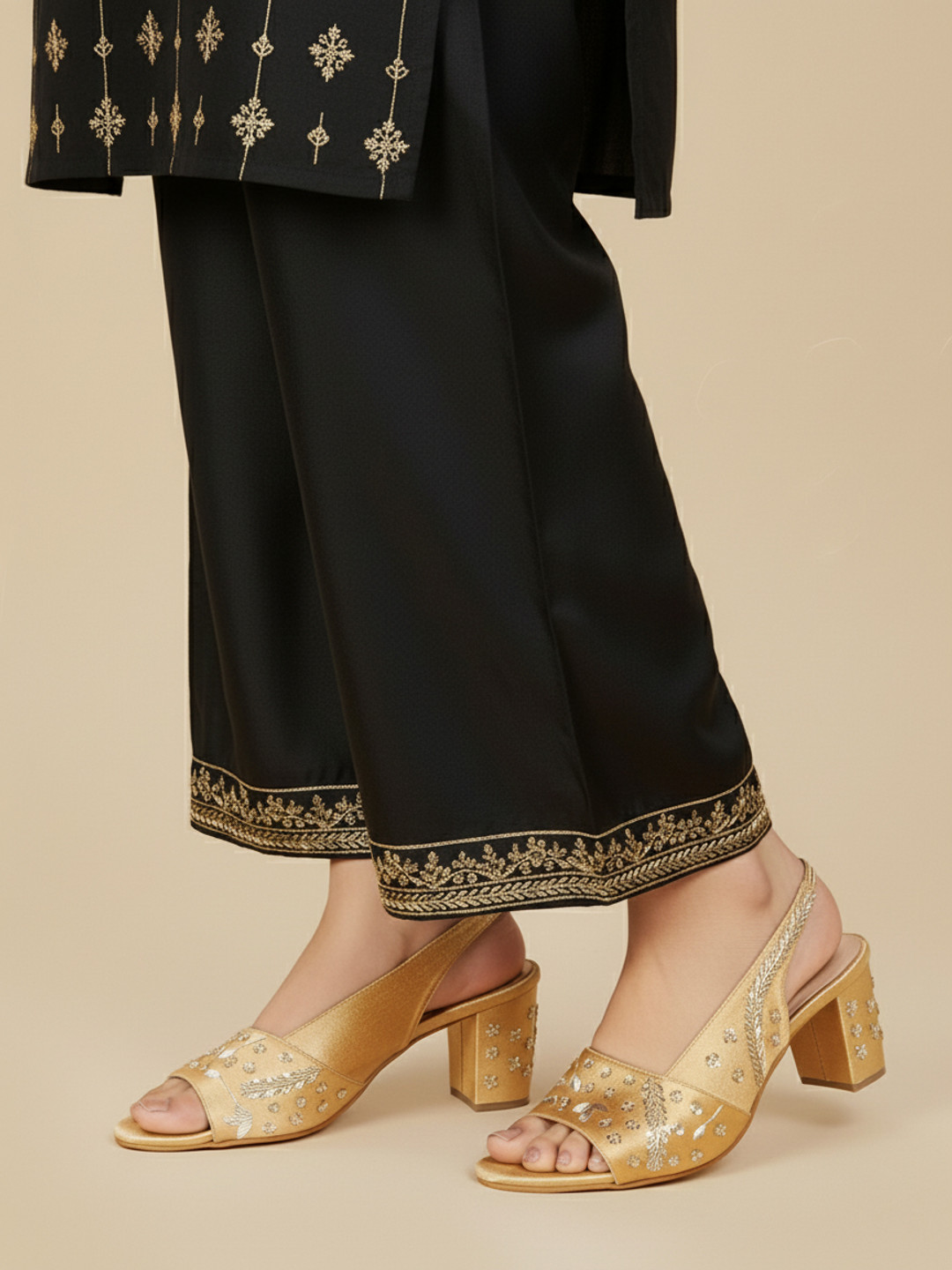 House of Pataudi Embellished Slingback Block Heels