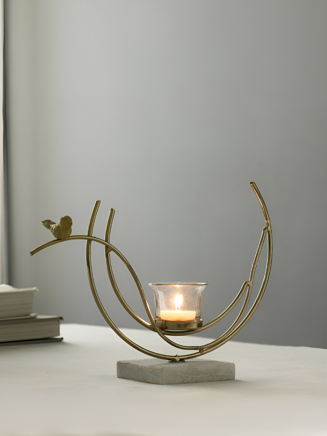 Maison Modern Gold-Toned Lumen Crescent Diwali Candle Holder