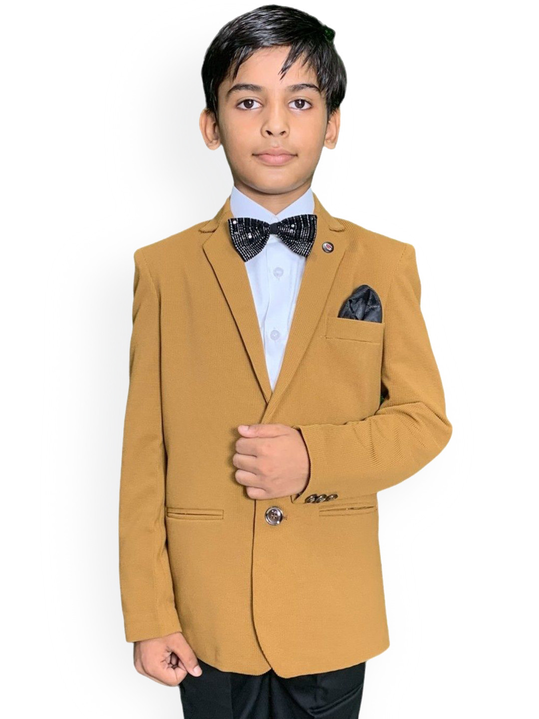GARGIAN Master Cut Boys Brown Notched Lapel Poly Viscose Single Breasted Blazer
