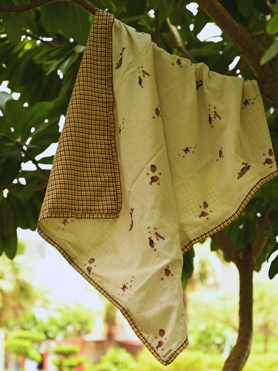 The Aangan Infants Brown & Yellow Floral Printed 210 GSM Pure Cotton Dohar