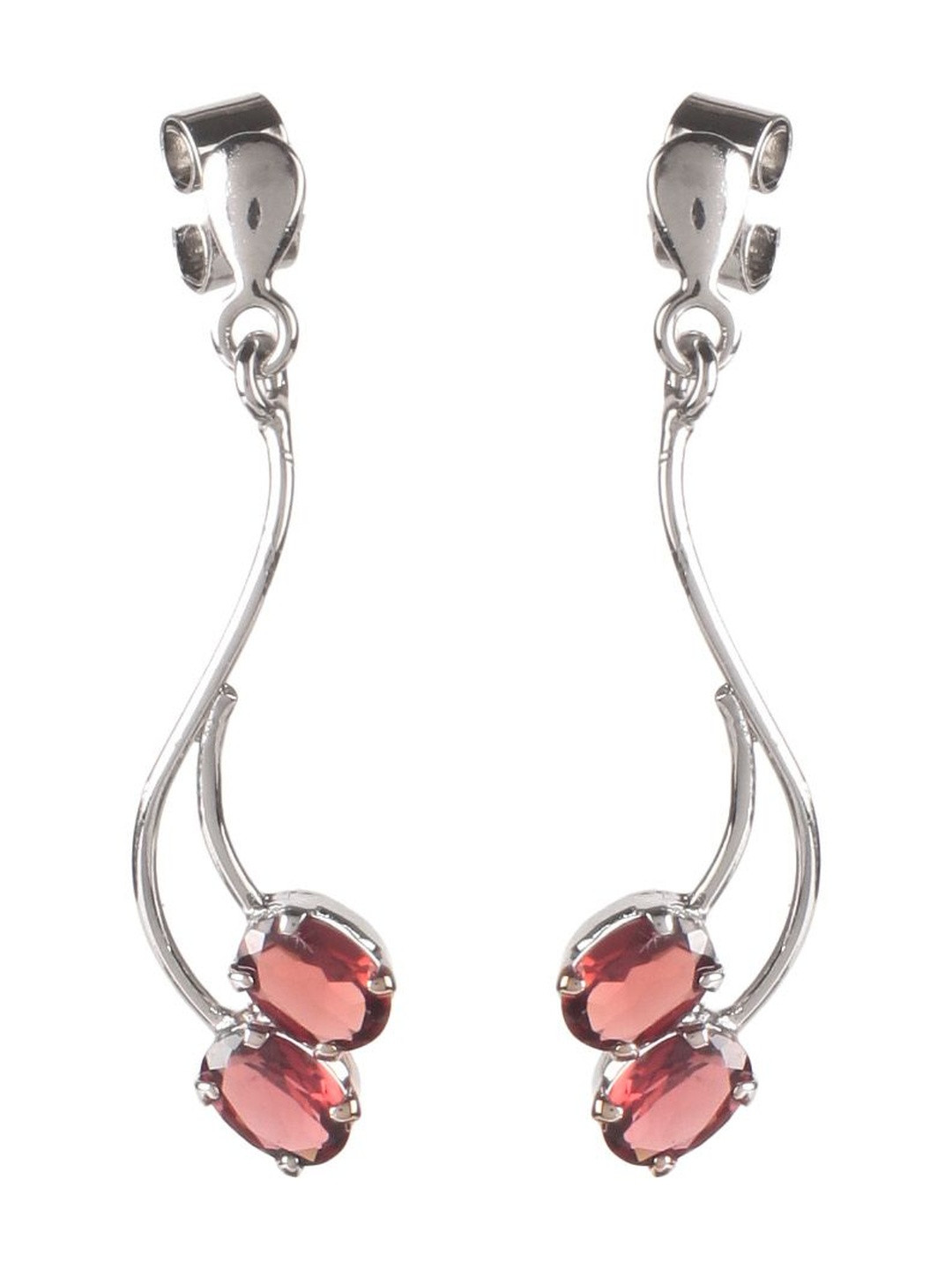 FUSIONARI 925 Sterling Silver Red Garnet Drop Earrings