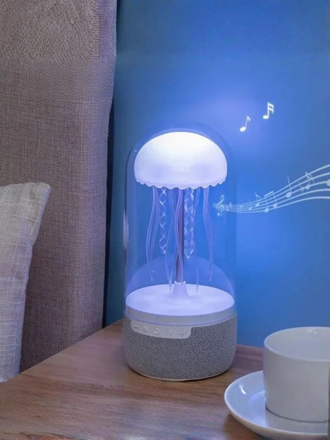 SMOKEY COCKTAIL Transparent & White Jellyfish Led Bluetooth Night Speaker Showpiece