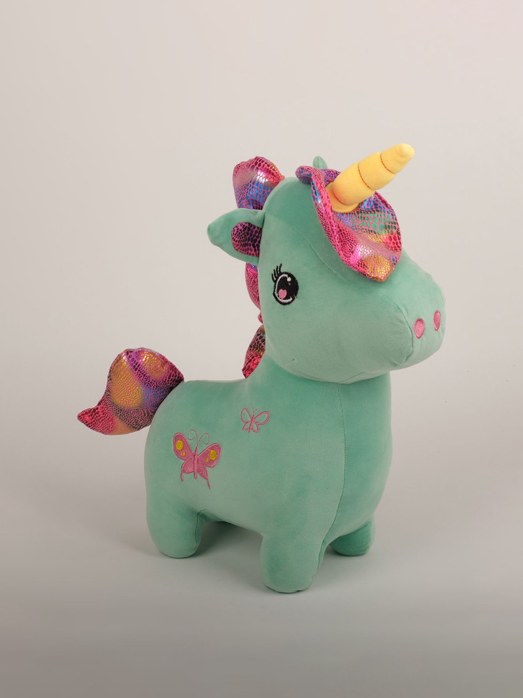DukieKooky Kids Butterfly Design Sparkly Mane Green Unicorn Plush Toy