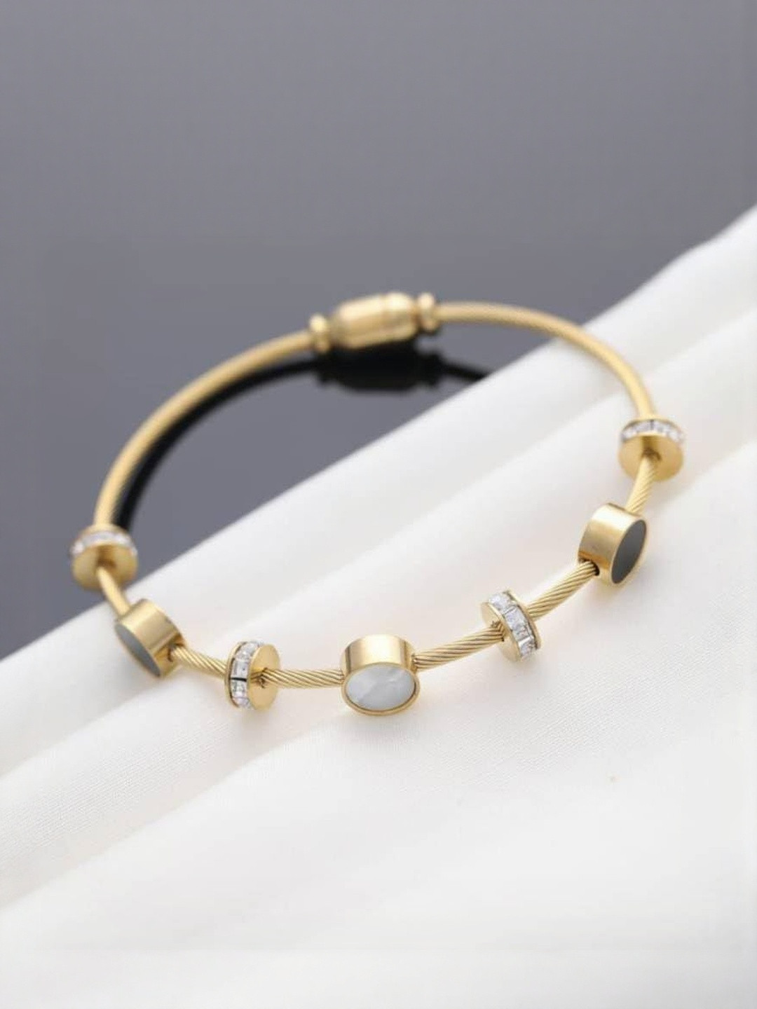 ZAYA Handmade Jewelry Gold-Plated Cubic Zirconia Studded Bangle-Style Bracelet