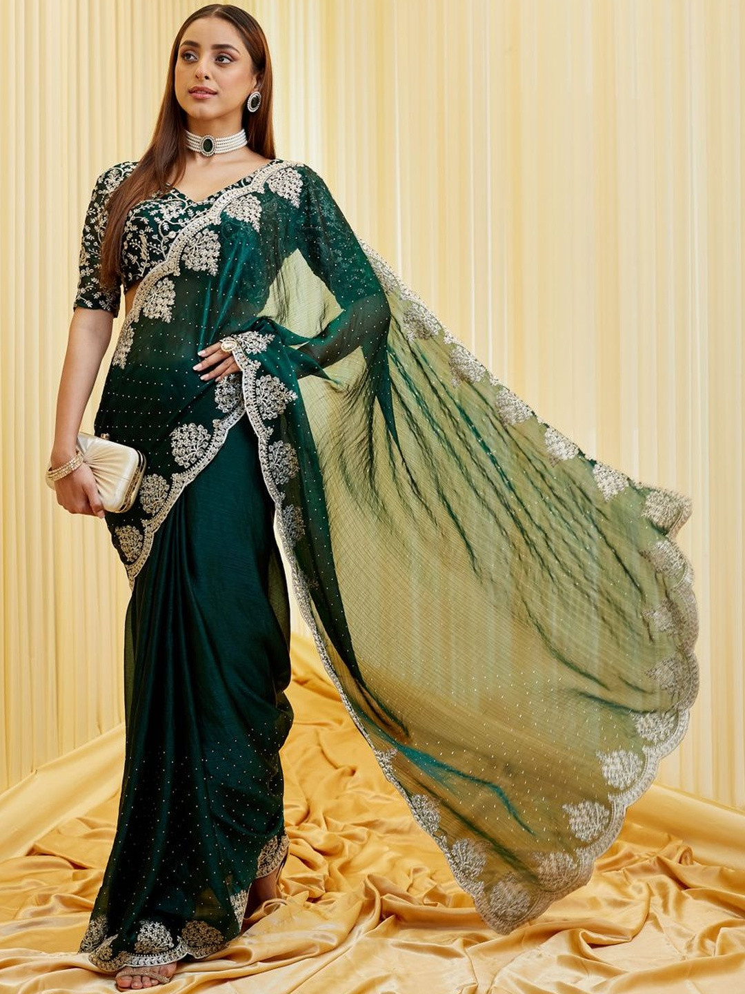 kasee Solid Embellished Beads and Stones Saree