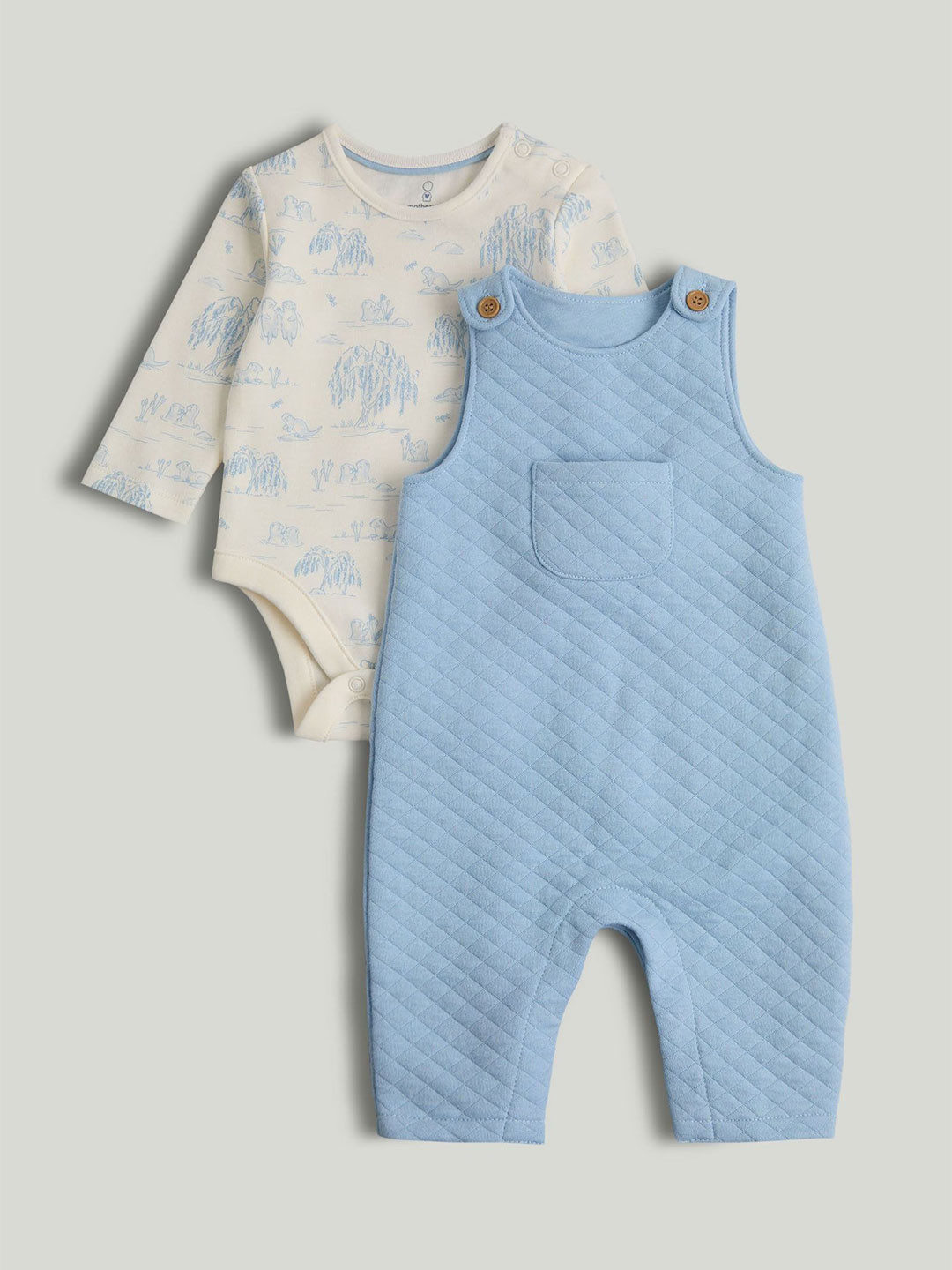 mothercare Boys Self-Design Straight Leg Dungaree With Bodysuit