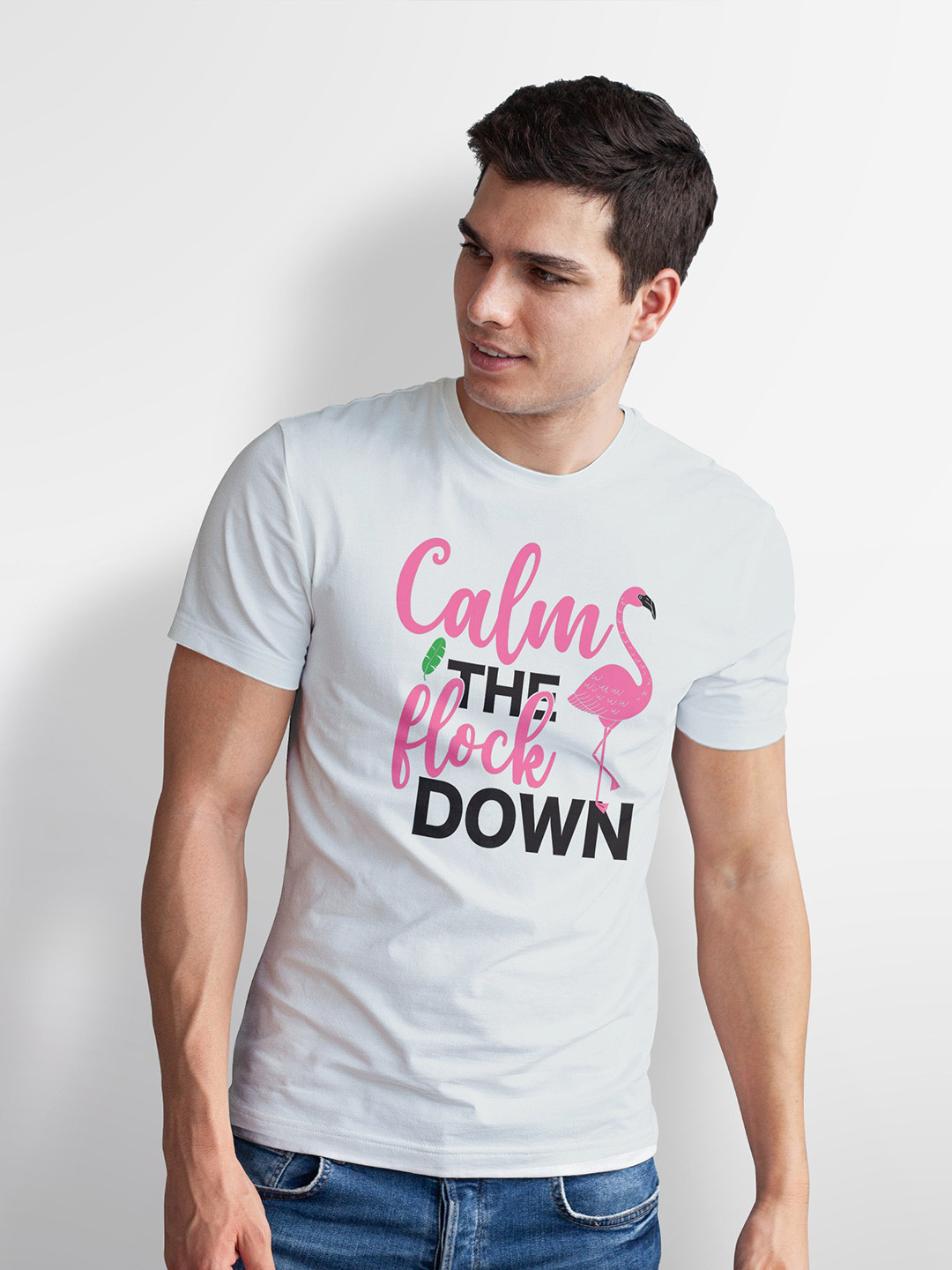 Seekbuylove Calm The Flock Down Printed Round Neck Pure Cotton Bio Finish T-shirt