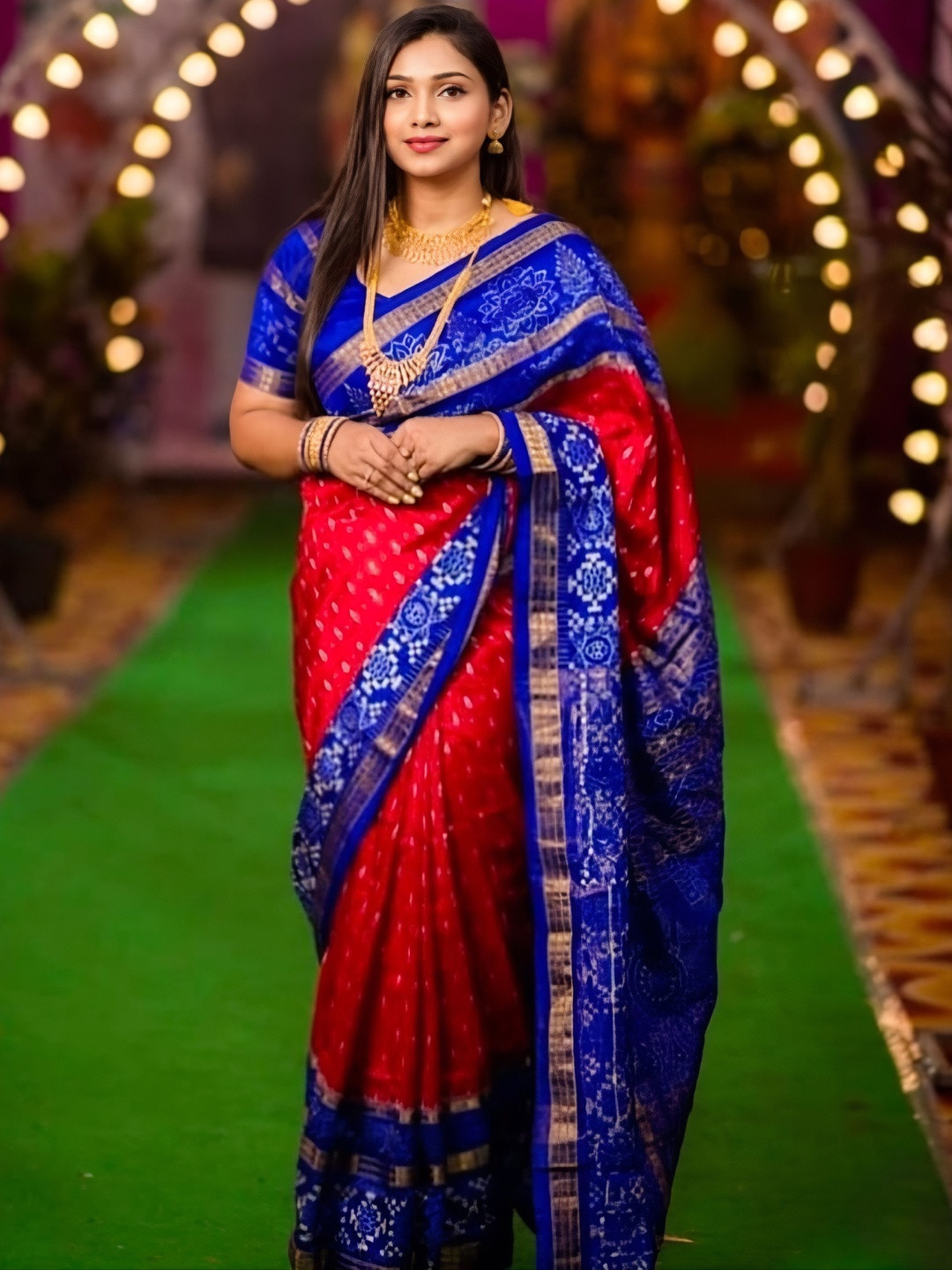 ETHNIC ODISHA HANDLOOM Women Woven Design Zari Festive Sambalpuri Saree