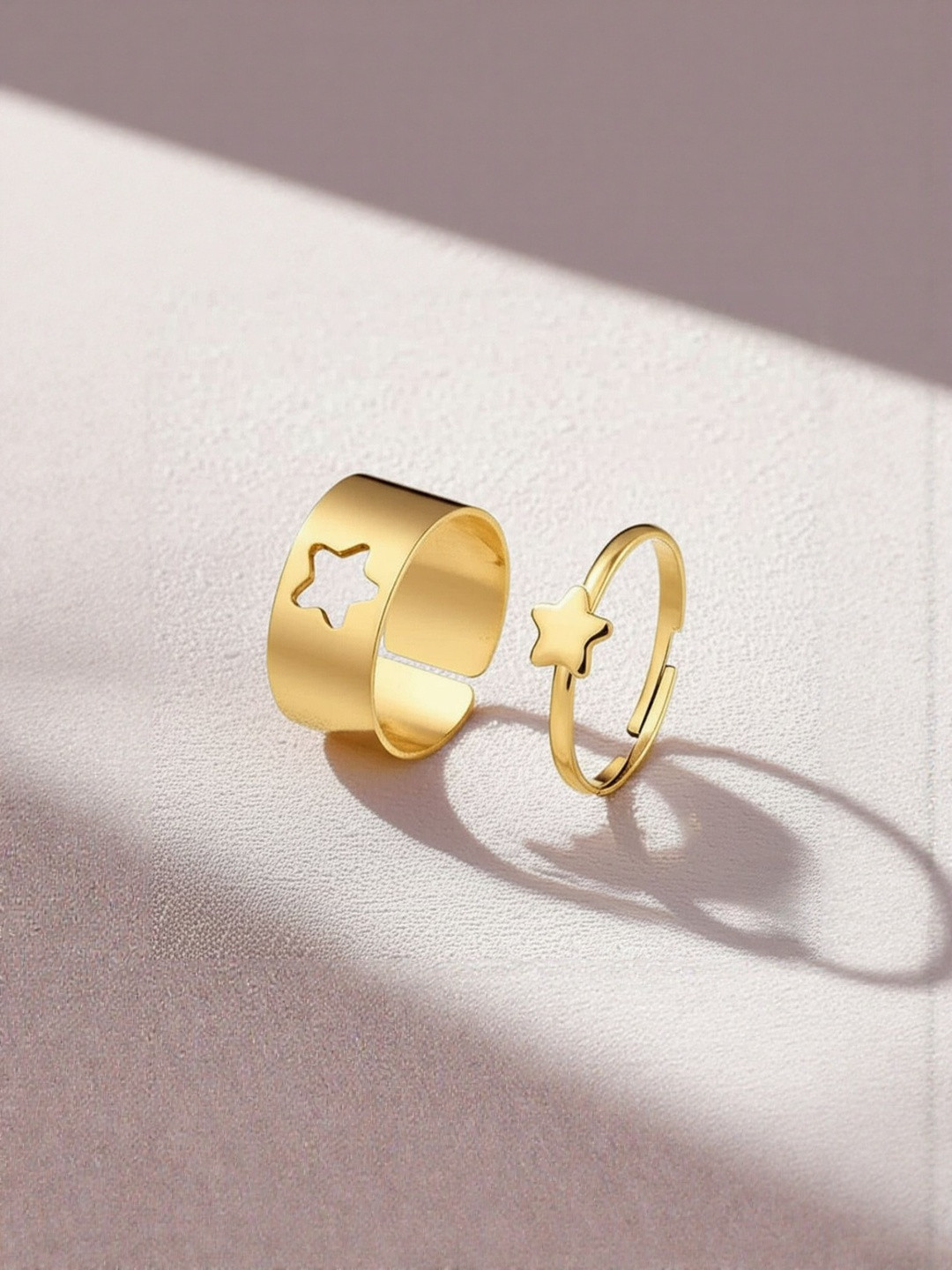 DressBerry Set Of 2 Gold-Plated Star Matching Wrap Couple Finger Rings