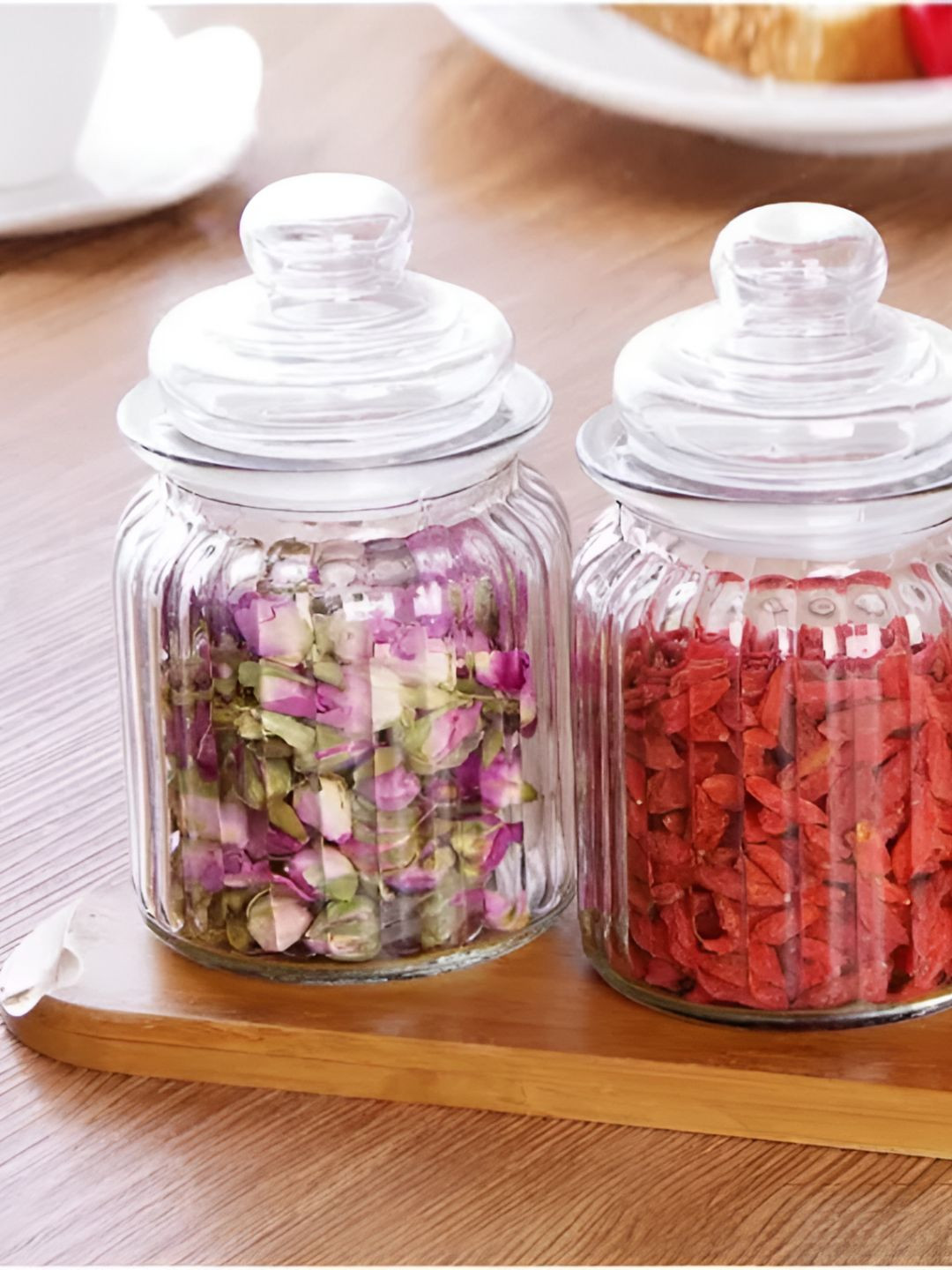 Virtuous Transparent 3 Pieces Glass Air Tight Jar Container - 350ml