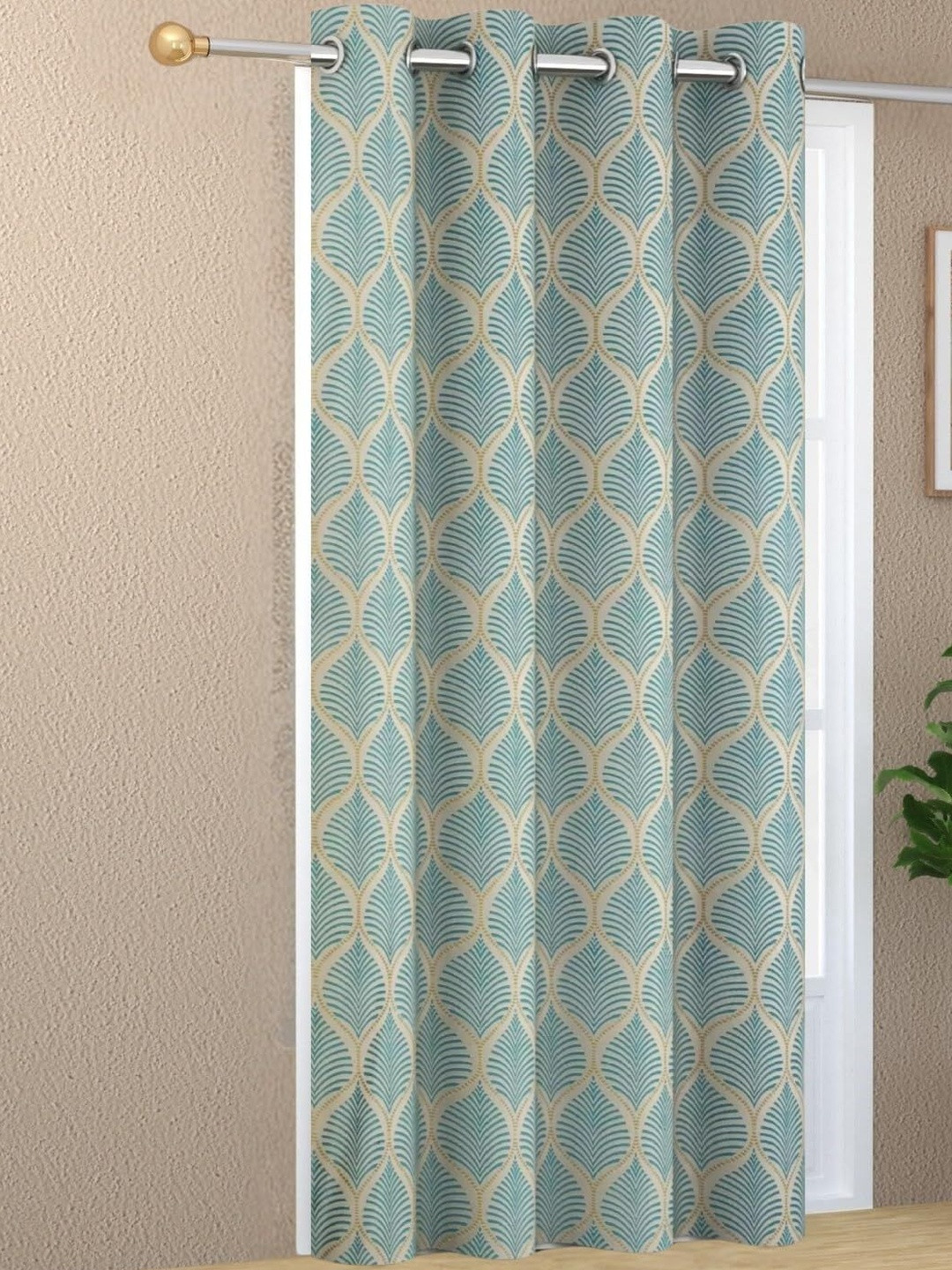 Yarnis Blue & Beige Floral Lightweight Window Curtain