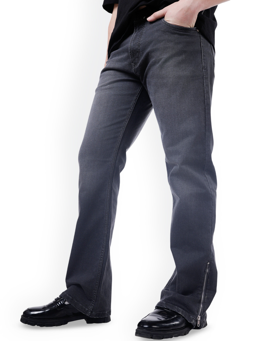 Fear No Man Men Bootcut Mid-Rise Light Fade Stretchable Denim Jeans