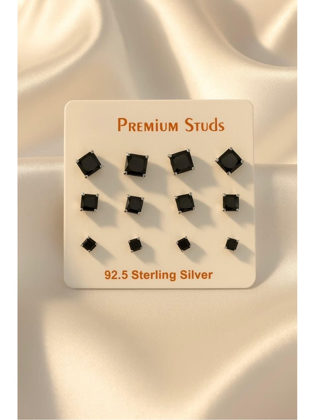 Nui Set Of 6 92.5 Sterling Silver Silver-Plated American Diamond Studded Square Studs