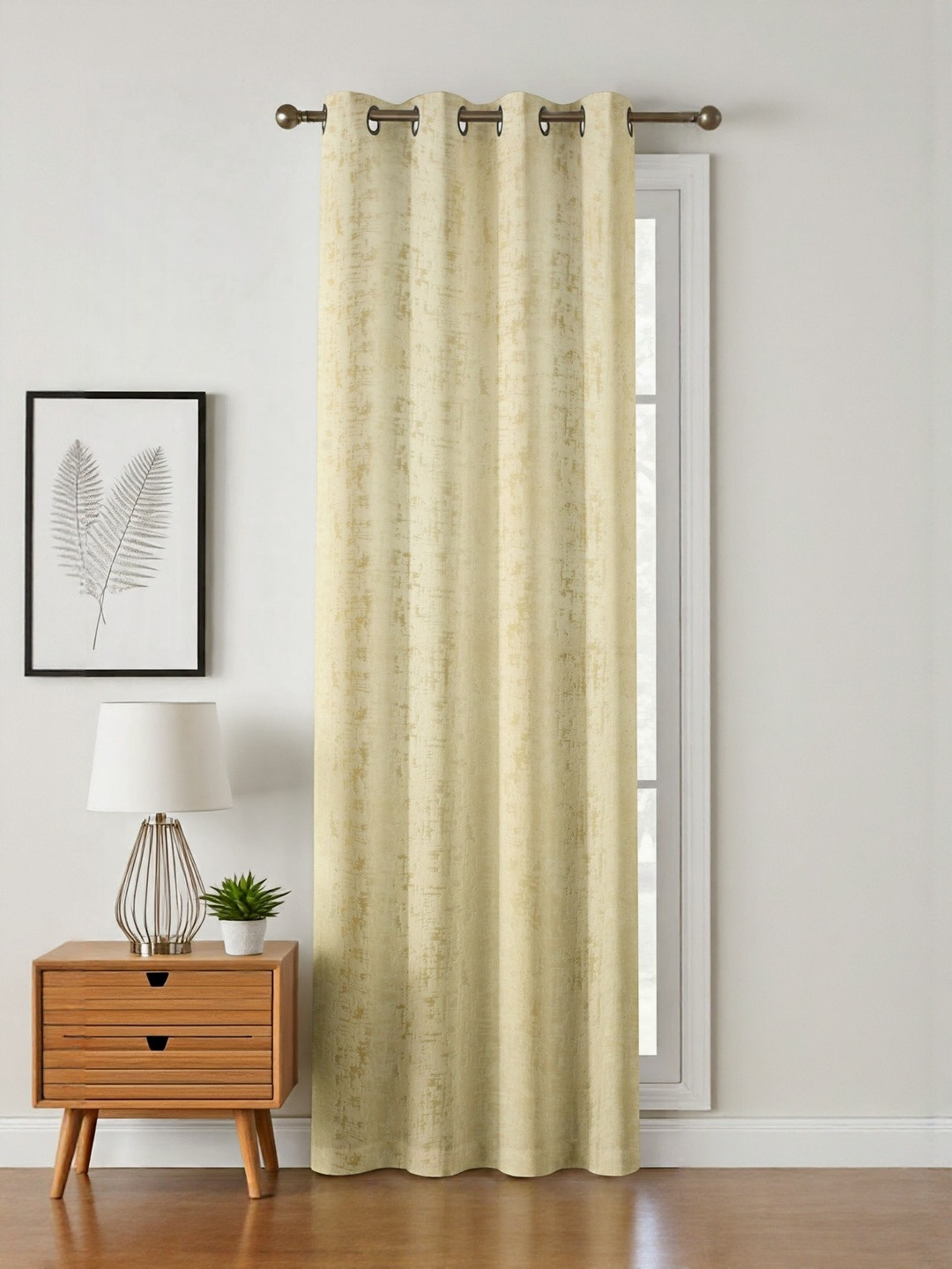 GEET CREATIONS Cream Textured Room Darkening Velvet Door Curtain