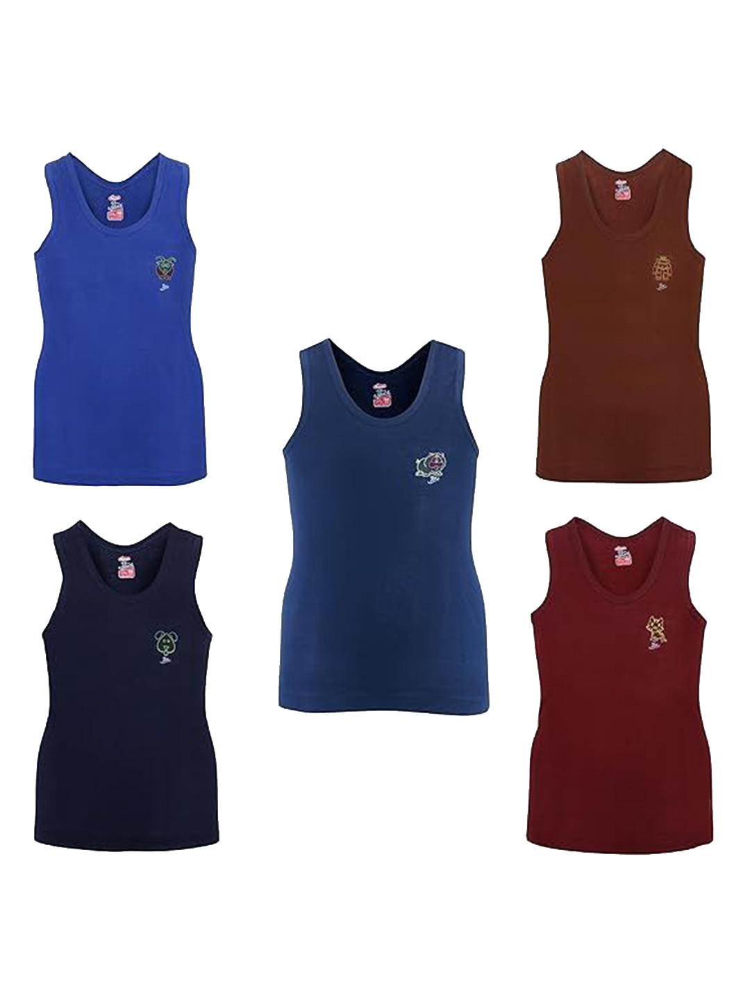 HELLO POPPINS Boys Pack Of 5 Printed Pure Cotton Basic Innerwear Vests