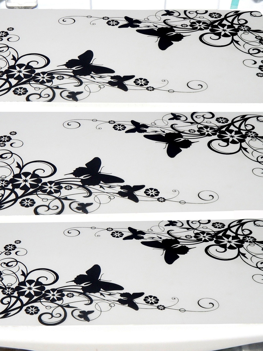 Cread Craft  Pack of 3 White Printed  PVC Water Proof Refrigerator Drawer Mat