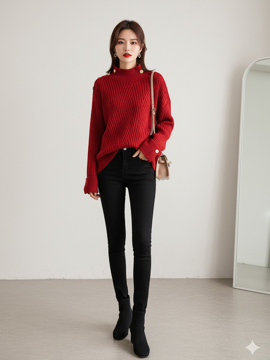 bebe Women Ribbed Turtle Neck Pullover