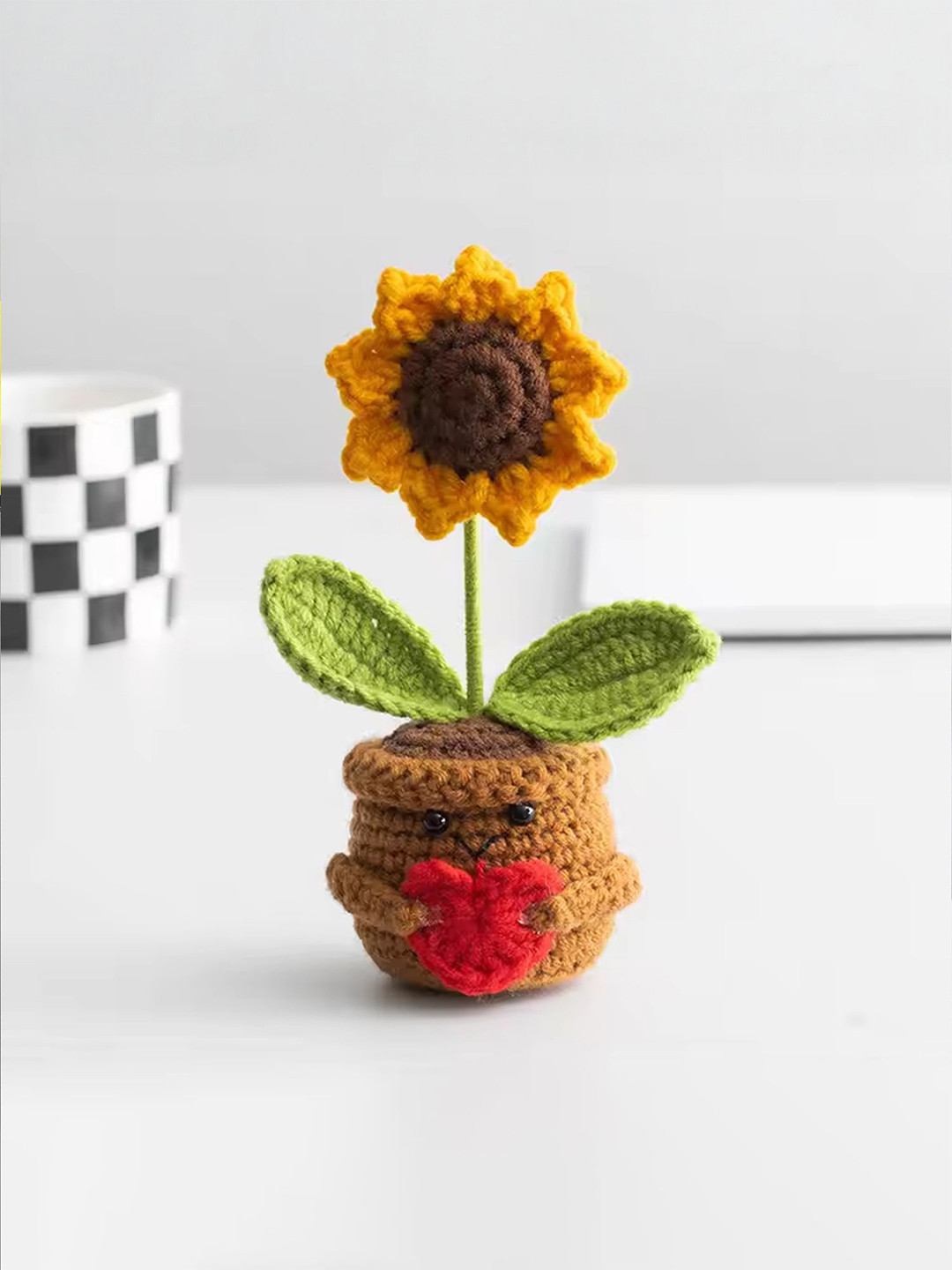 Ekhasa Yellow & Green Sunflower Crochet Flower Pot