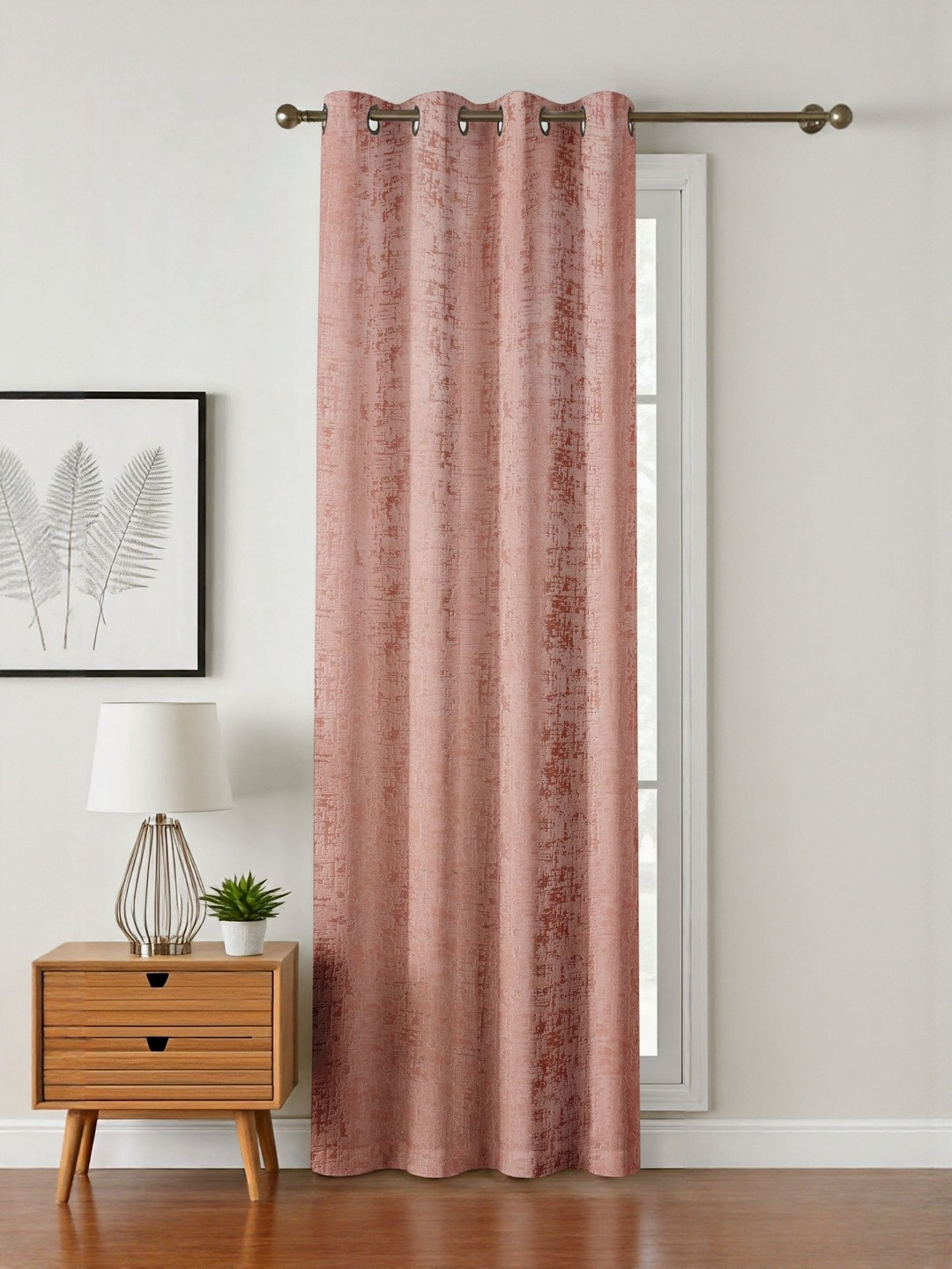 GEET CREATIONS Pink Floral Room Darkening Window Eyelet Velvet Curtain