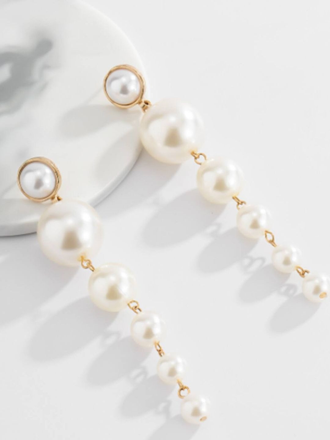 BEYTER  Pearls Beaded Spherical Shaped Long Chain Dangle Drop Earrings