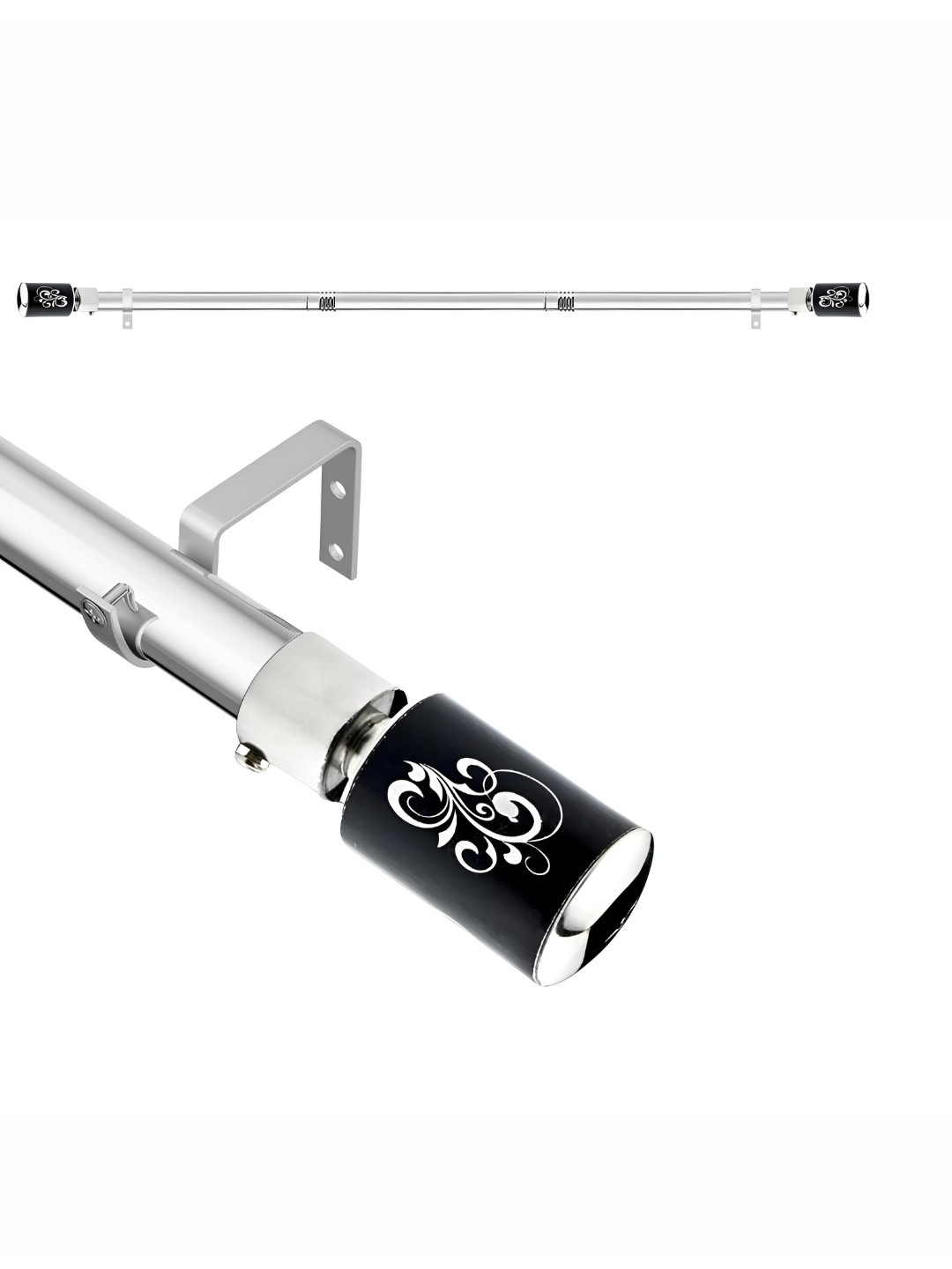 GLOXY Black Printed Extendable Curtain Rods With Brackets