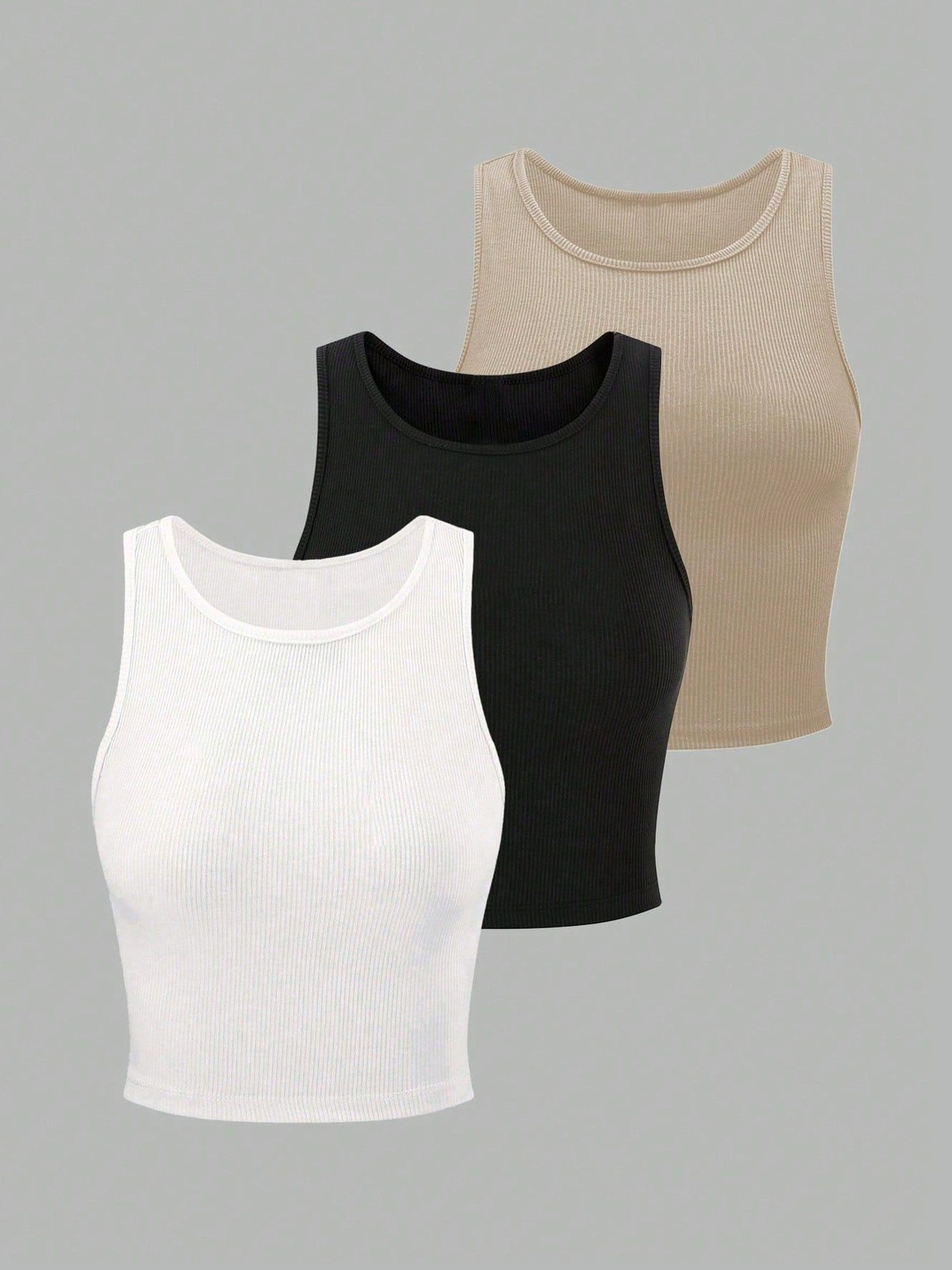 BAESD Pack Of 3 Ribbed Tank Crop Top