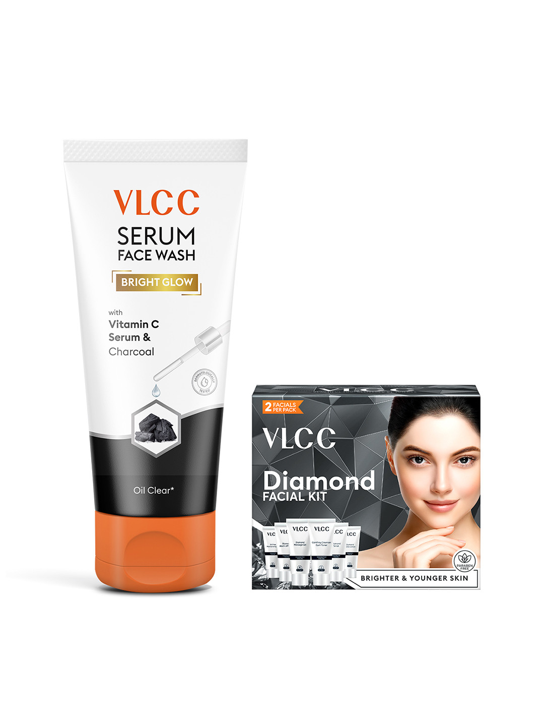 VLCC Diamond Facial Kit 60g & Bright Glow Serum Face Wash 100ml