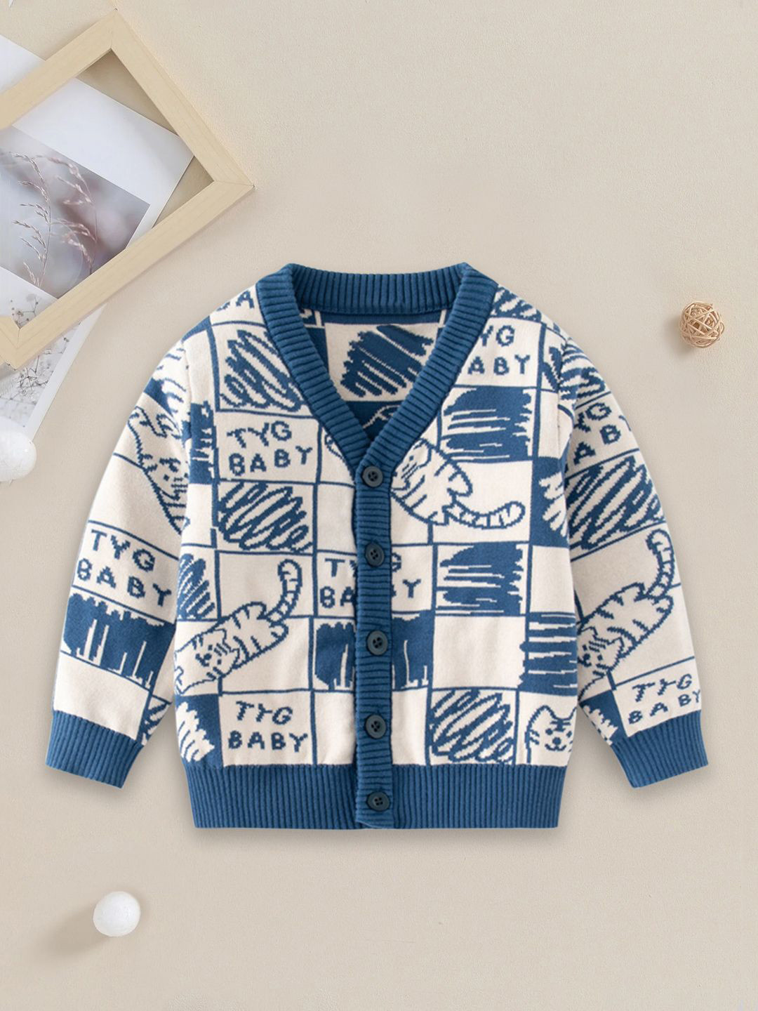 YK Boys Abstract Animal Patterned Cardigan