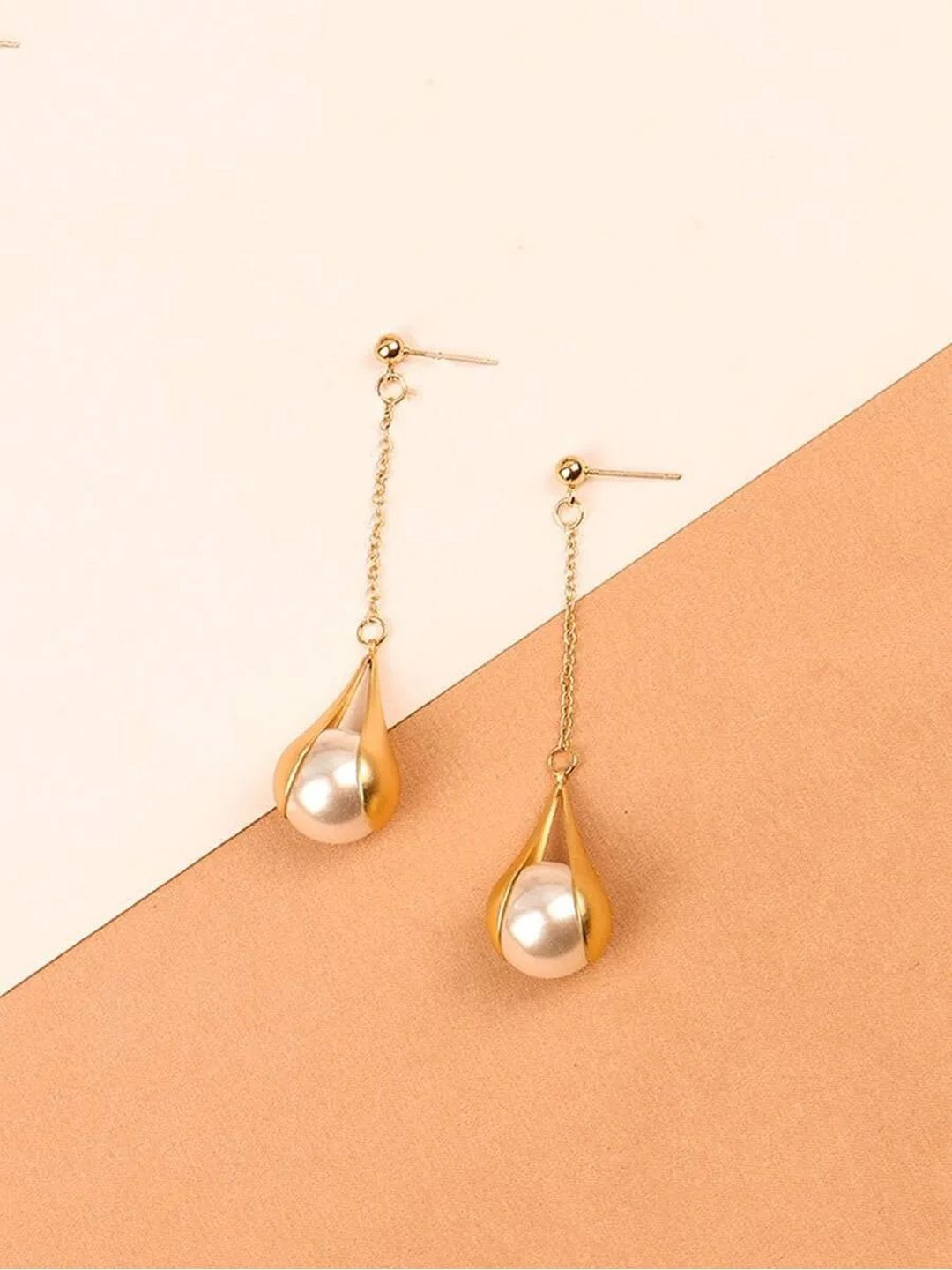 BEYTER Pearls Beaded Teardrop Shaped Long Dangle Drop Earrings