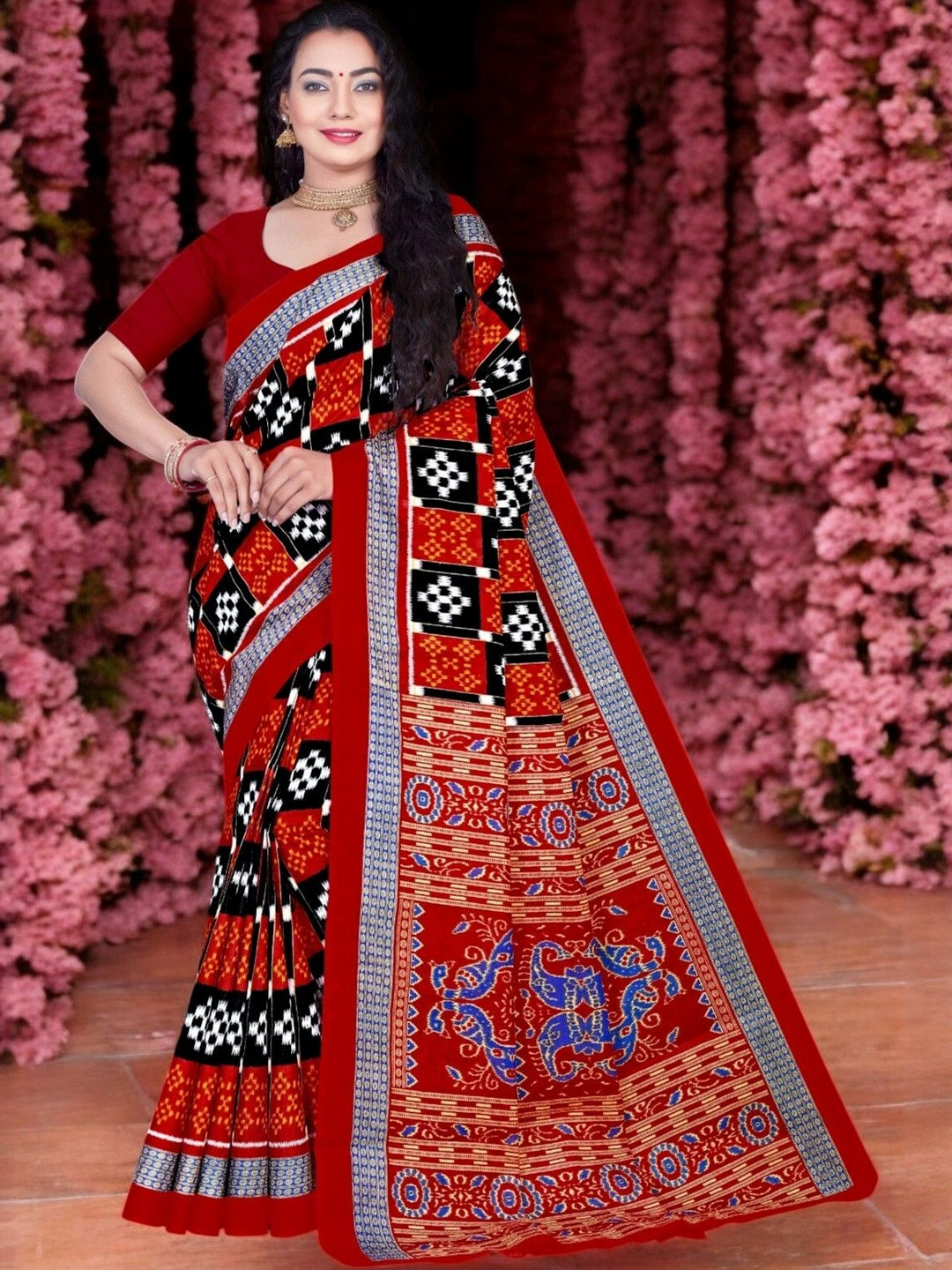 ETHNIC ODISHA HANDLOOM Floral Printed Pure Cotton Sambalpuri Saree