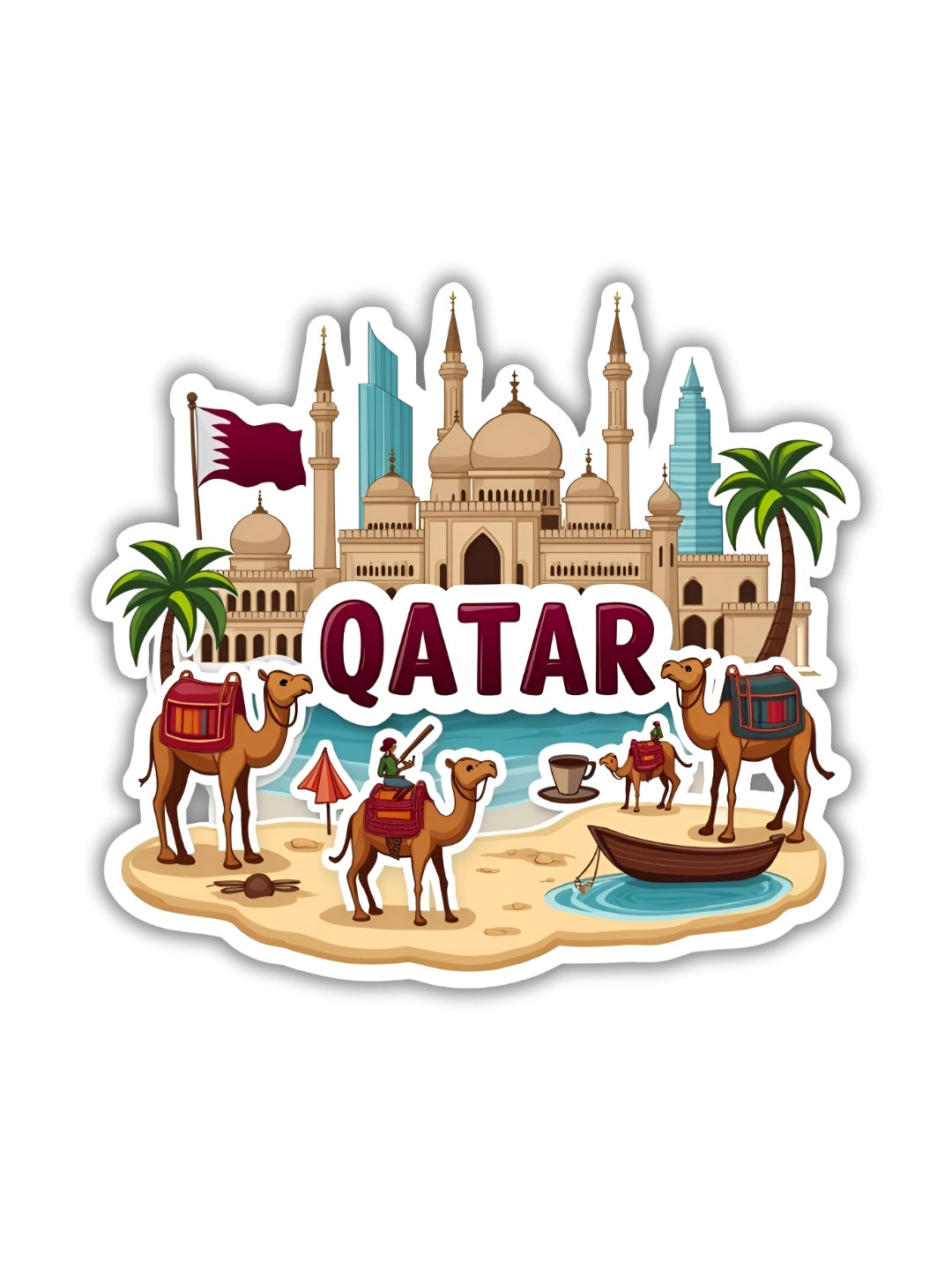 GIFTSHALA Beige & Blue Qatar Printed Decorative Magnet
