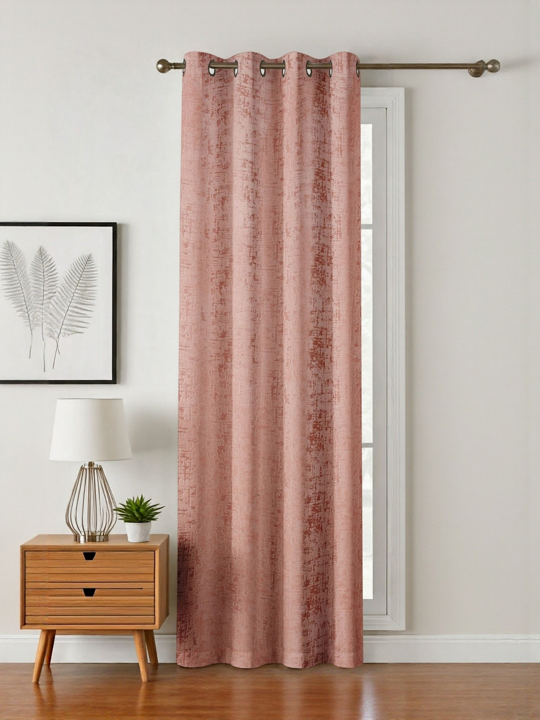 GEET CREATIONS Pink Textured Room Darkening Door Curtain