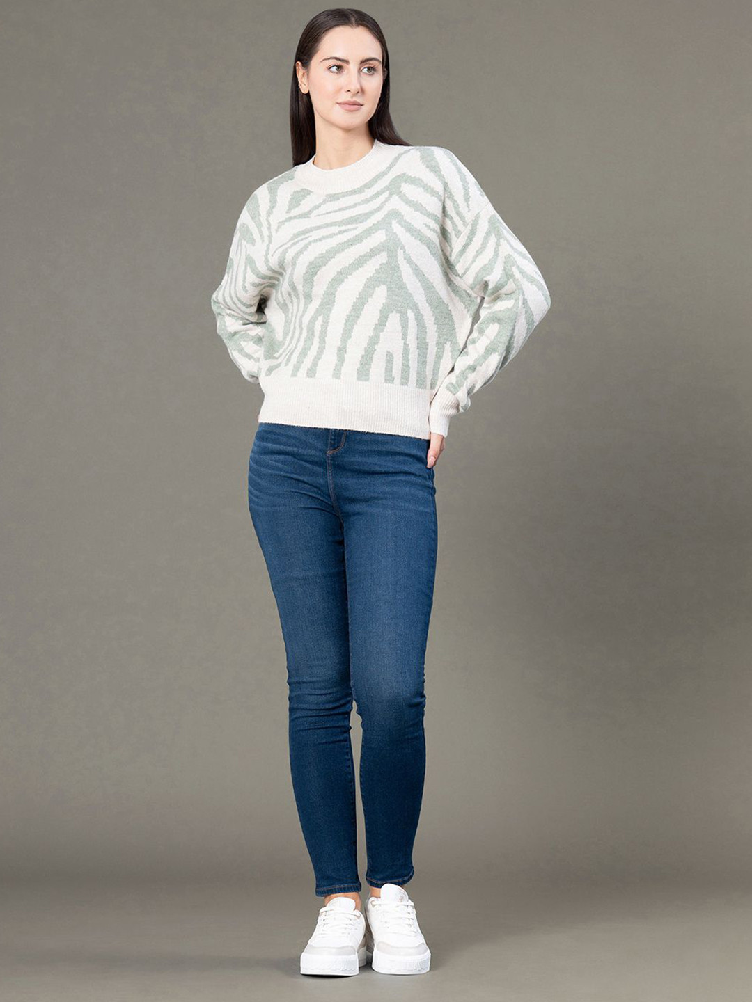 Red Tape Women Abstract Printed Round Neck Pullover Sweater