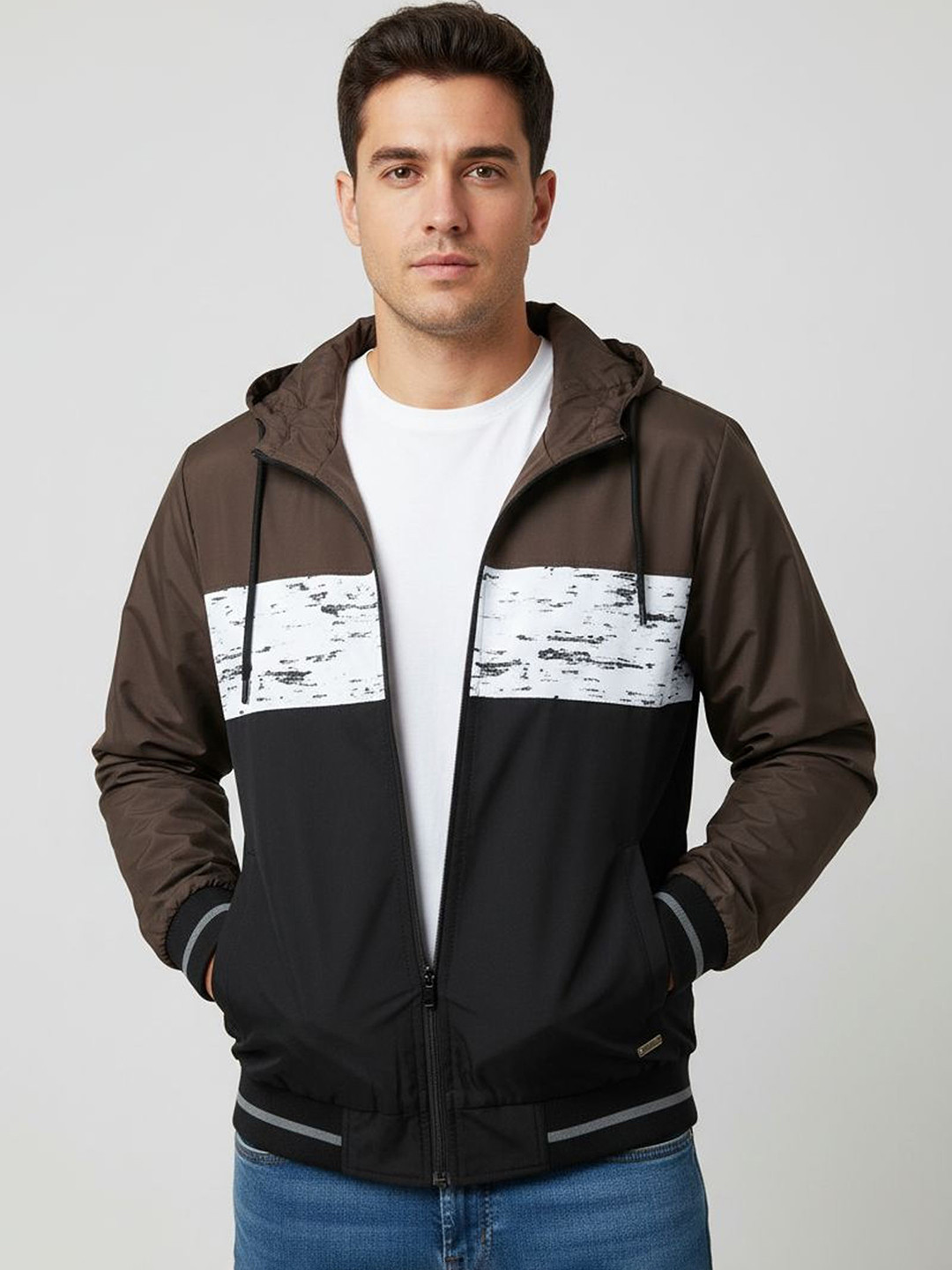 The Roadster Life Co. Colourblocked Windcheater Hooded Bomber Jacket