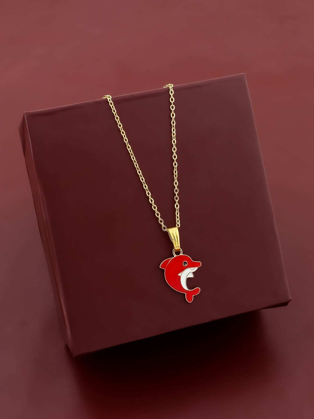 SZN Women Gold-Plated Cubic Zirconia Dolphin Pendant Necklace