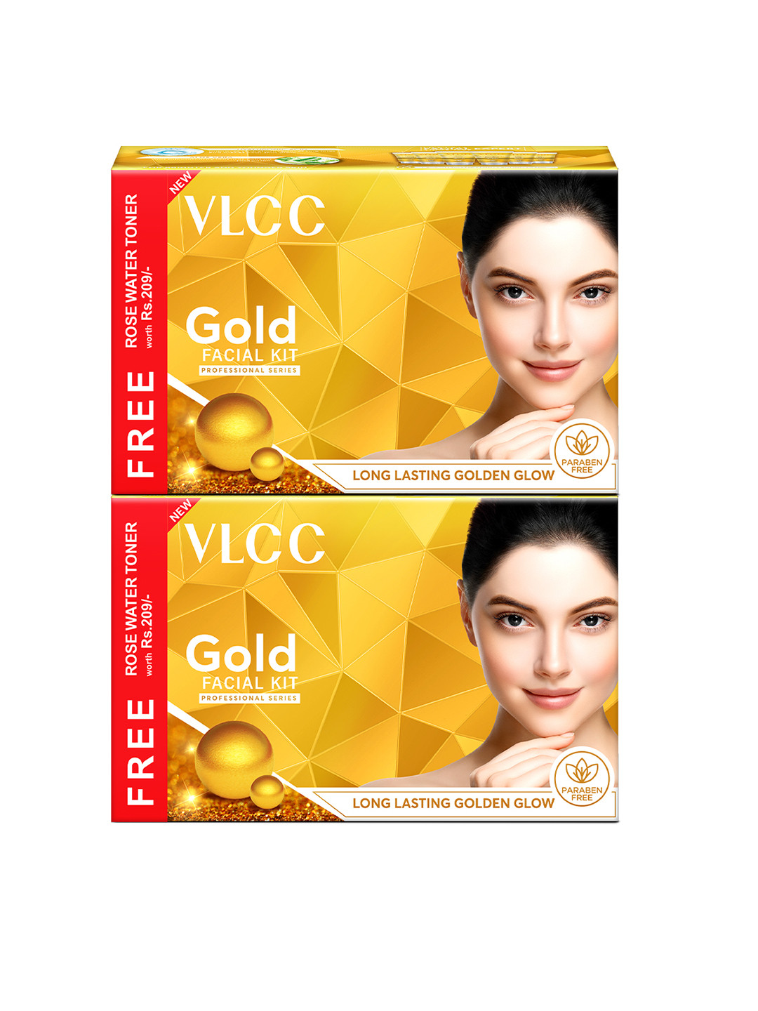 VLCC Set Of 2 Gold Facial Kit - 300g Each with FREE Rose Water Toner - 100ml Each