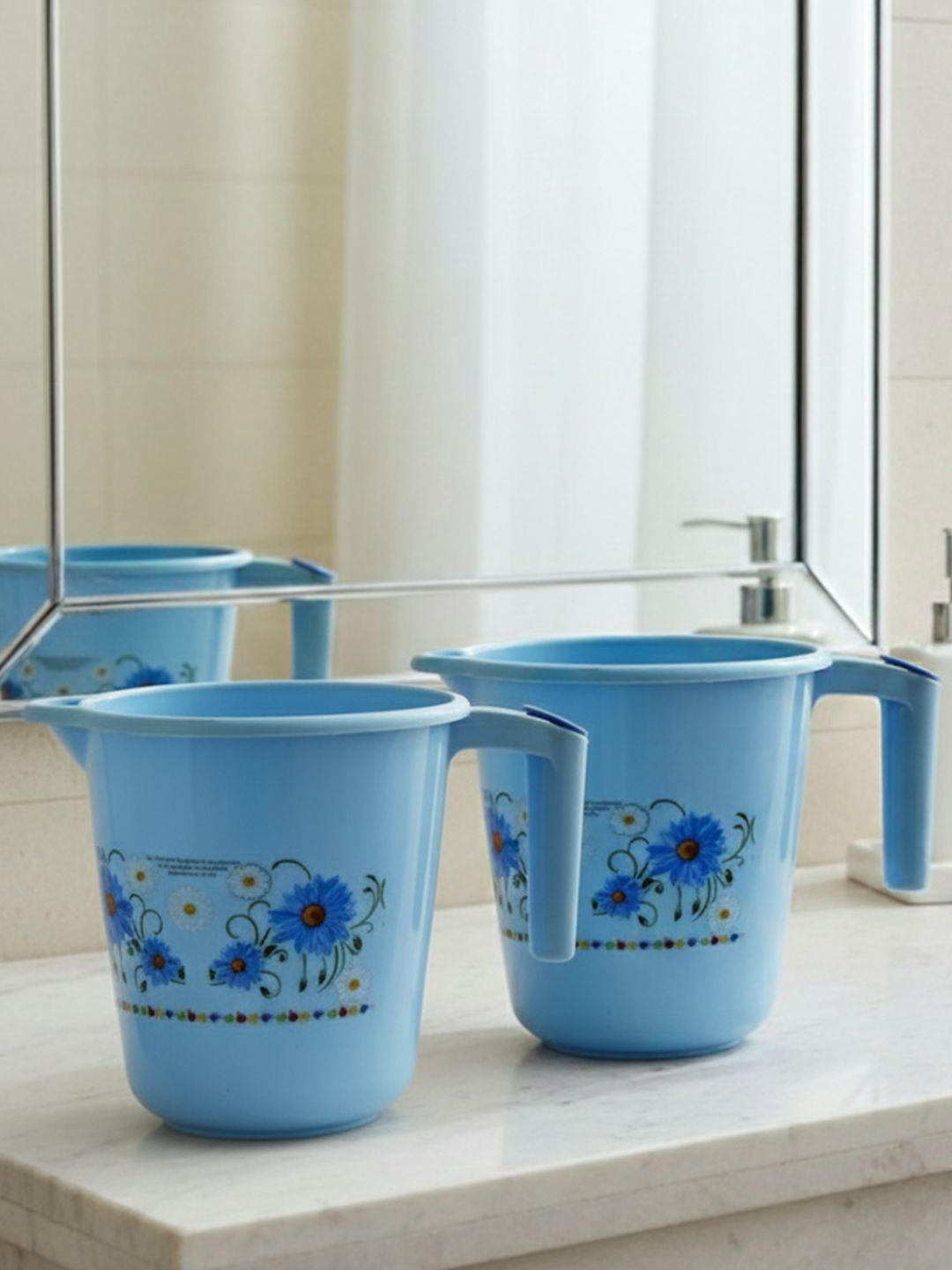 Kuber Industries Blue & Purple 2 Pieces Flower Printed Bathroom Mugs 2L